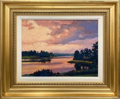 "Carver's Pond" Coastal Sunset Impressionist Scene Oil Painting Framed