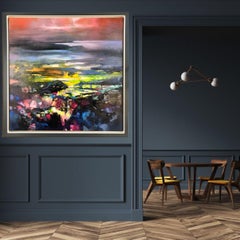 Clearing Mist, Scottish colourist, large abstract landscape of mountains