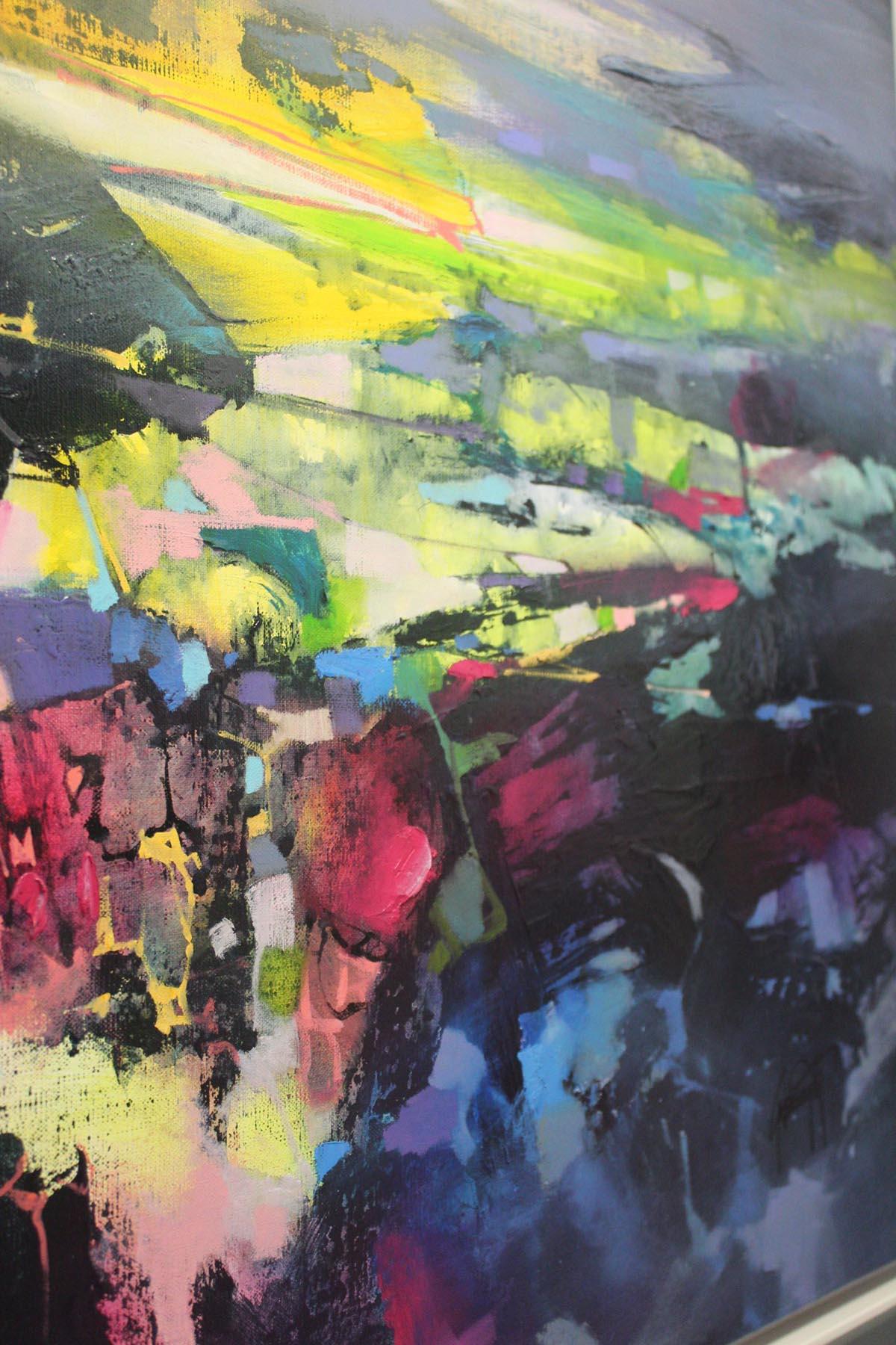 Clearing Mist, Scottish colourist, large abstract landscape of mountains 1
