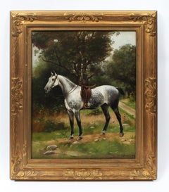 Antique American Horse Portrait Signed Original Animal & Landscape Oil Painting