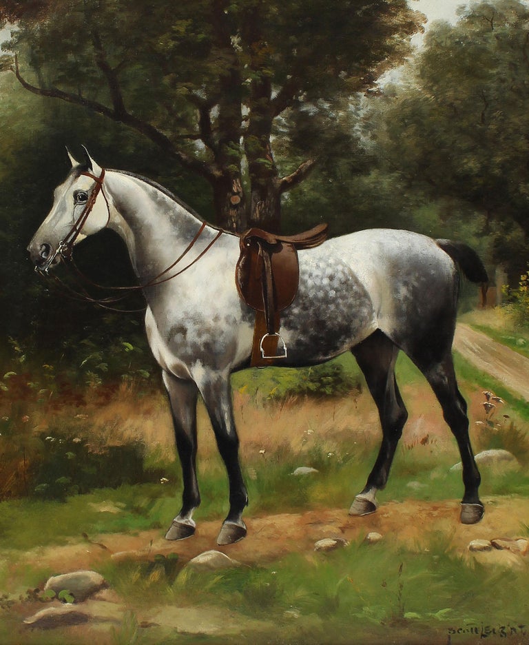 Antique American Horse Portrait Signed Original Animal & Landscape Oil Painting For Sale 1