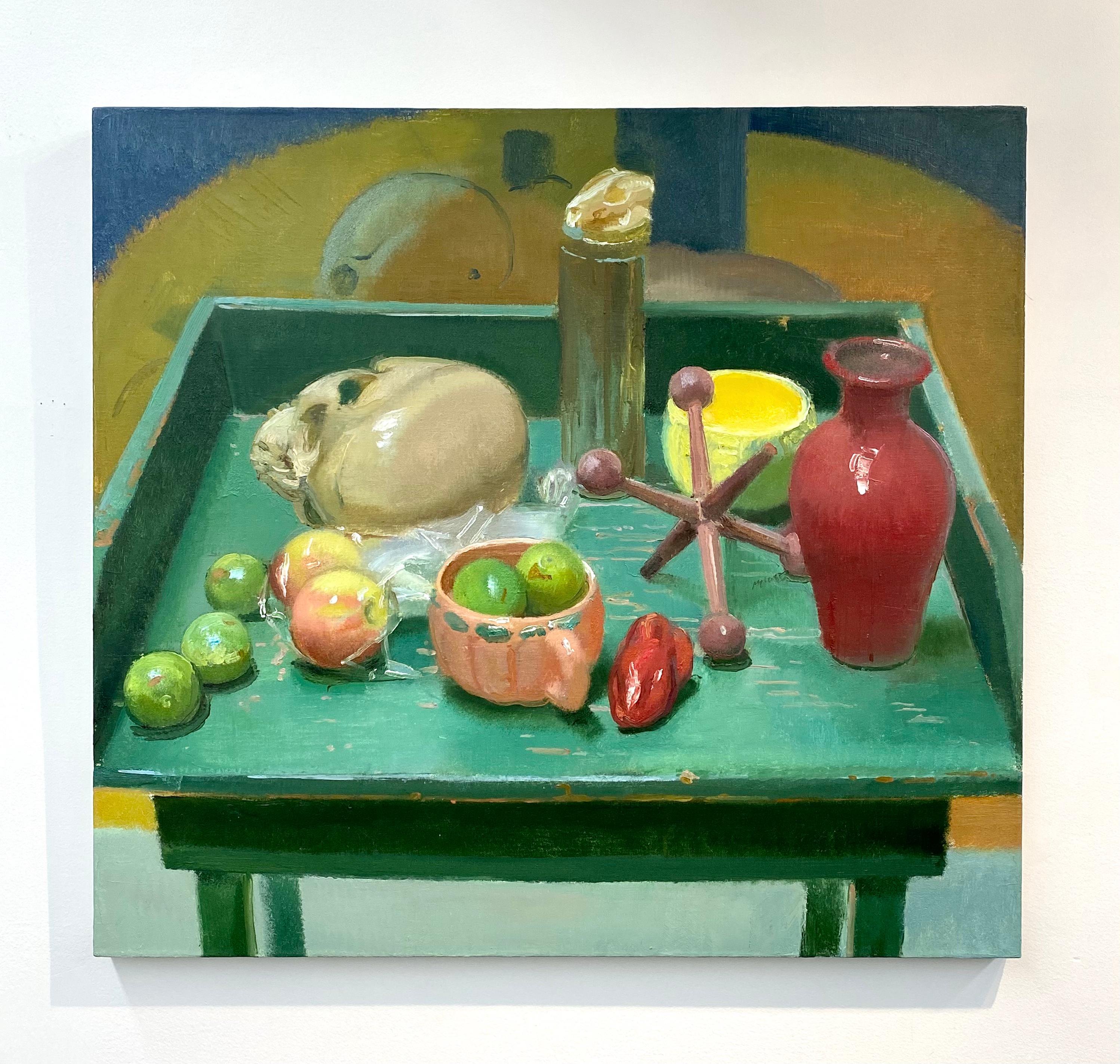 Grüner grüner Tisch mit Limonen – Painting von Scott Noel