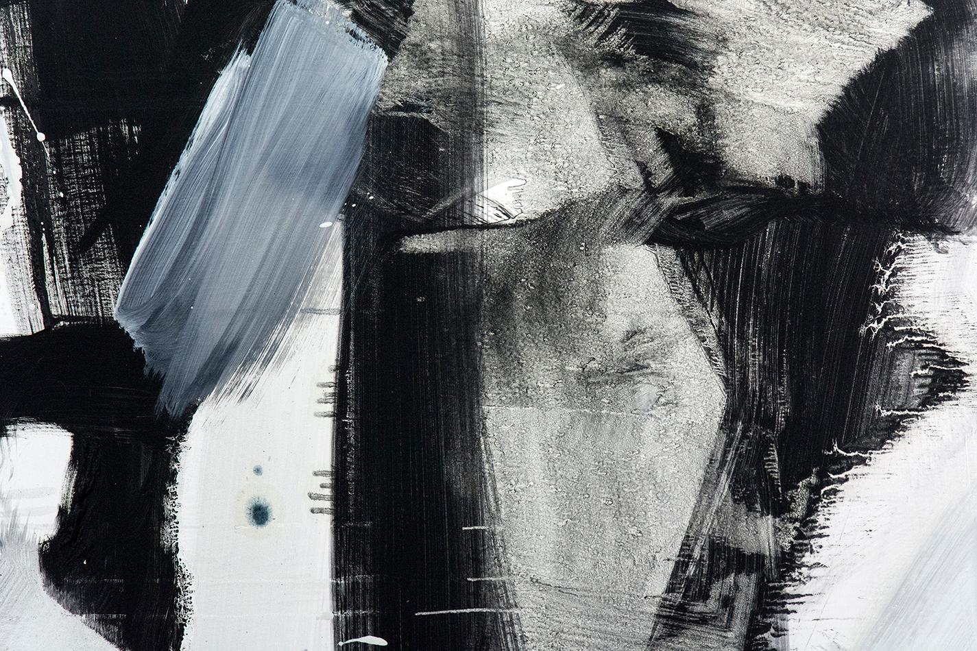 Hvodjra No 13 - large, black, white, grey, gestural abstract, oil on canvas - Painting by Scott Pattinson