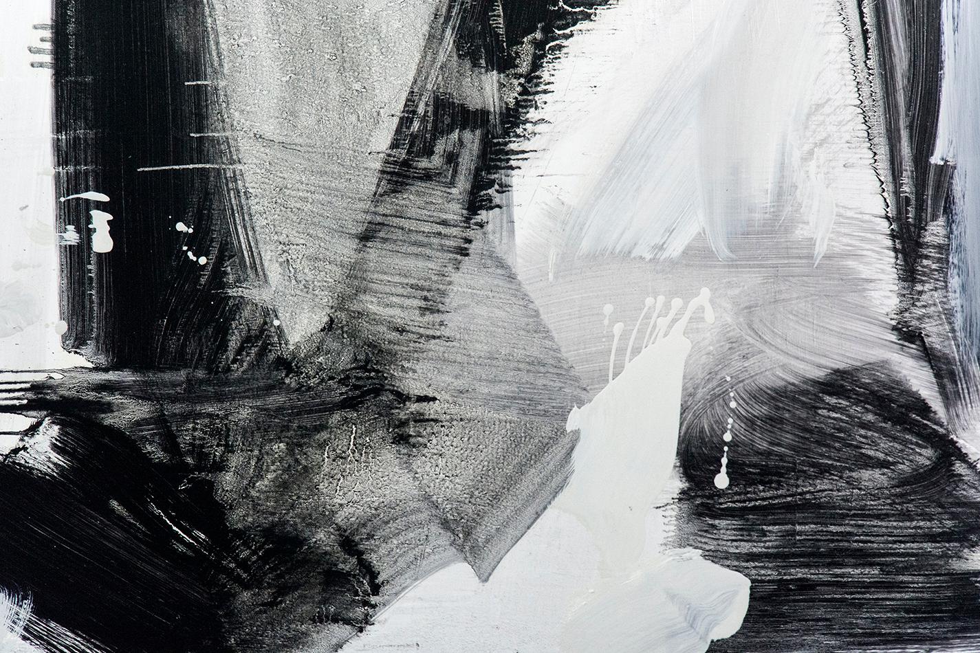 Hvodjra No 13 - large, black, white, grey, gestural abstract, oil on canvas - Contemporary Painting by Scott Pattinson