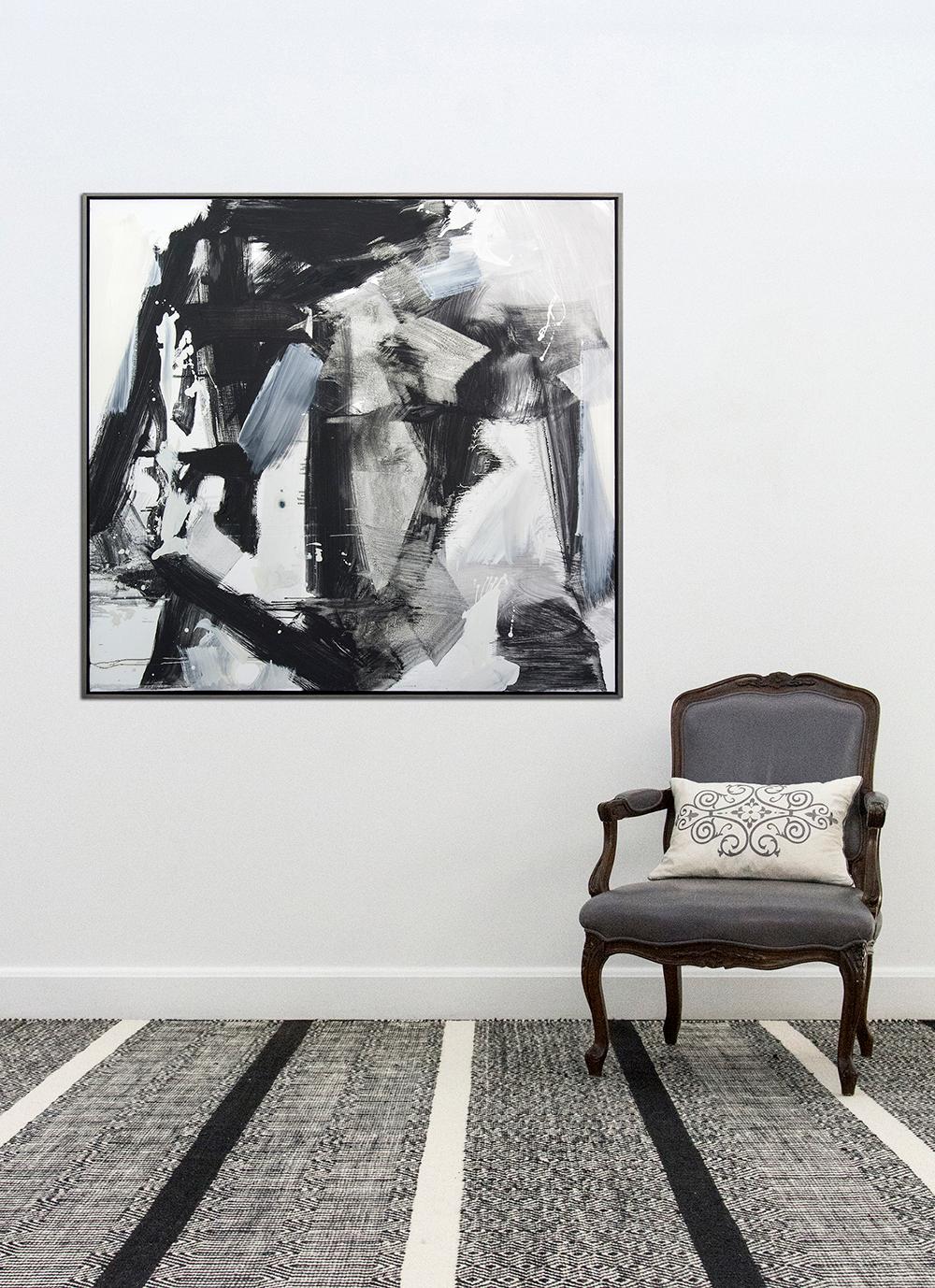 Hvodjra No 13 - large, black, white, grey, gestural abstract, oil on canvas - Gray Abstract Painting by Scott Pattinson