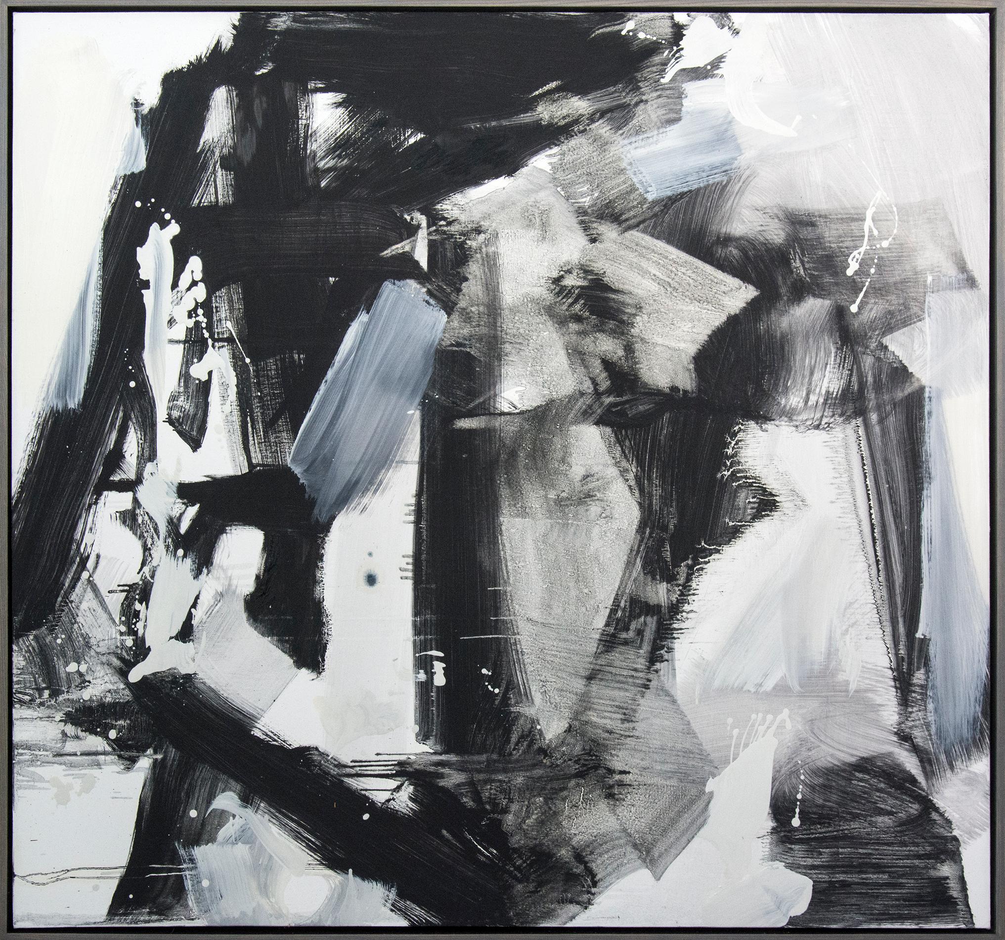Scott Pattinson Abstract Painting - Hvodjra No 13 - large, black, white, grey, gestural abstract, oil on canvas
