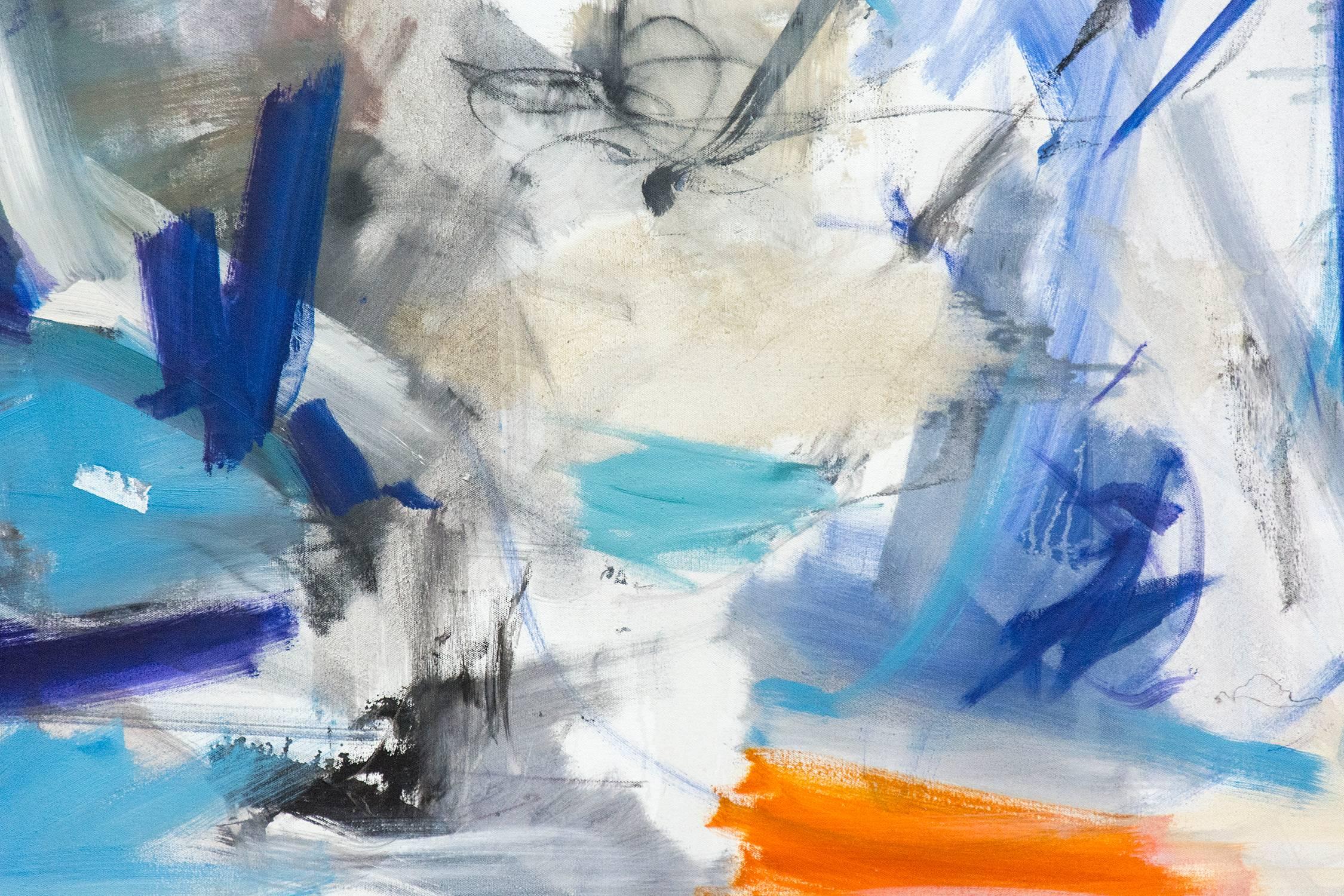 Ouvert No 29 - large, cool, vibrant, gestural abstract, oil on canvas - Gray Abstract Painting by Scott Pattinson