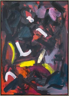 Ouvert No 48 - bold, black, yellow, red, pink, gestural abstract oil on canvas