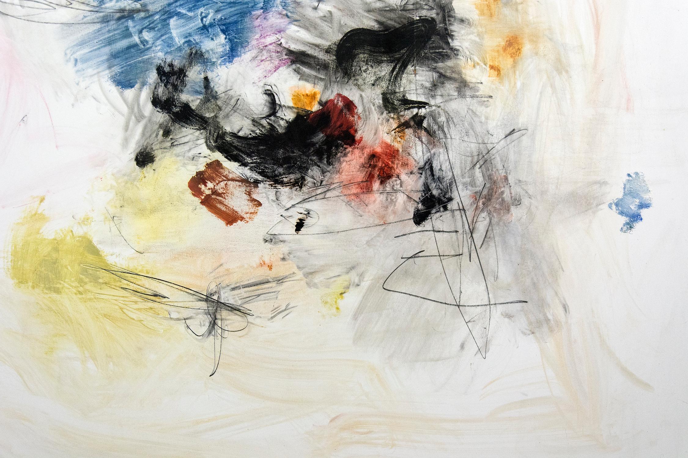 Ouvert No 78 - large, soft, white, blue, yellow, gestural abstract oil on canvas - Contemporary Painting by Scott Pattinson