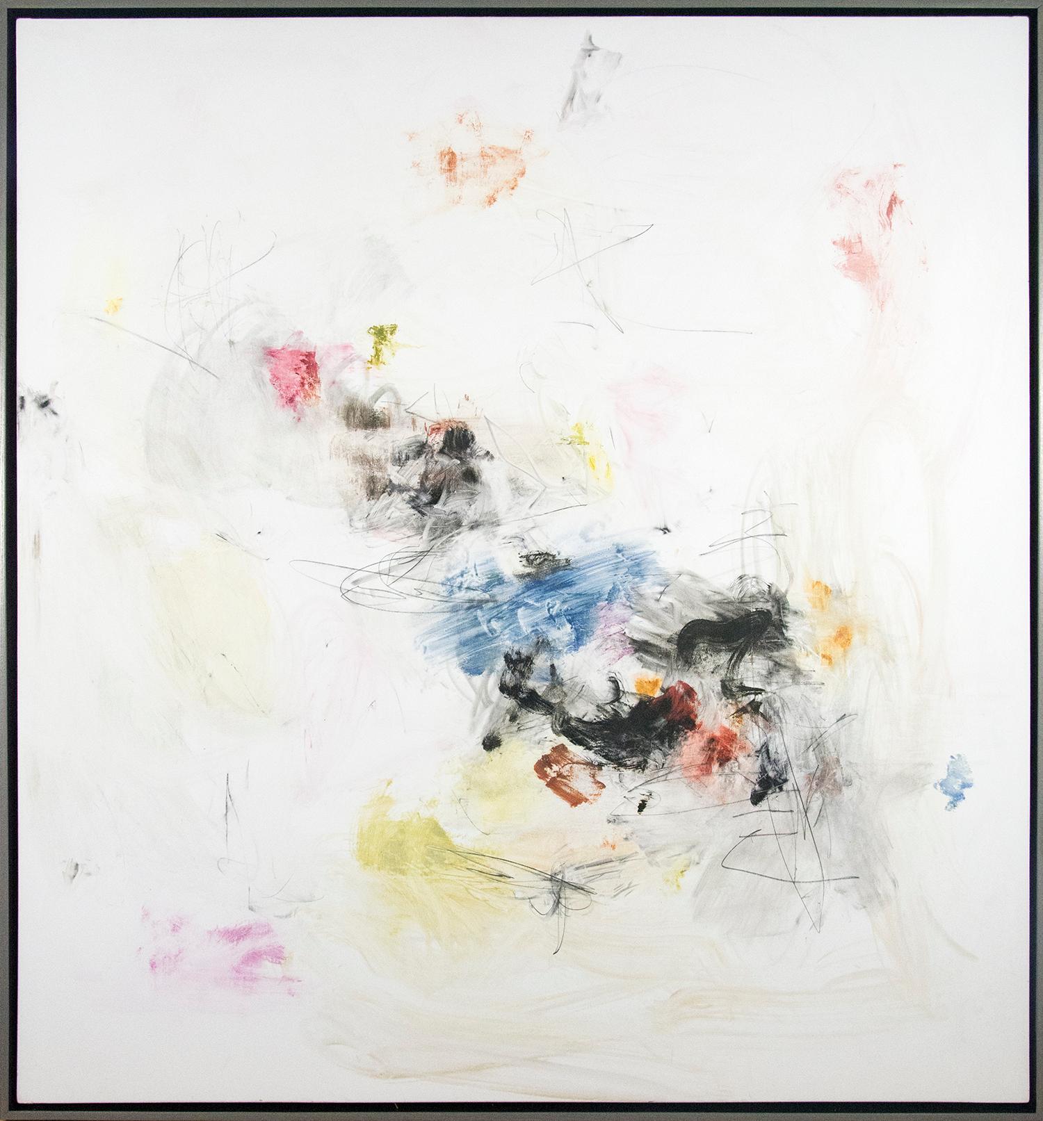 Ouvert No 78 - large, soft, white, blue, yellow, gestural abstract oil on canvas - Painting by Scott Pattinson