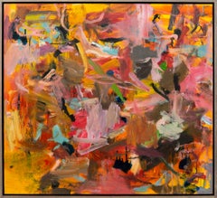 Remained Around it - warm, colourful, gestural abstraction, oil on canvas
