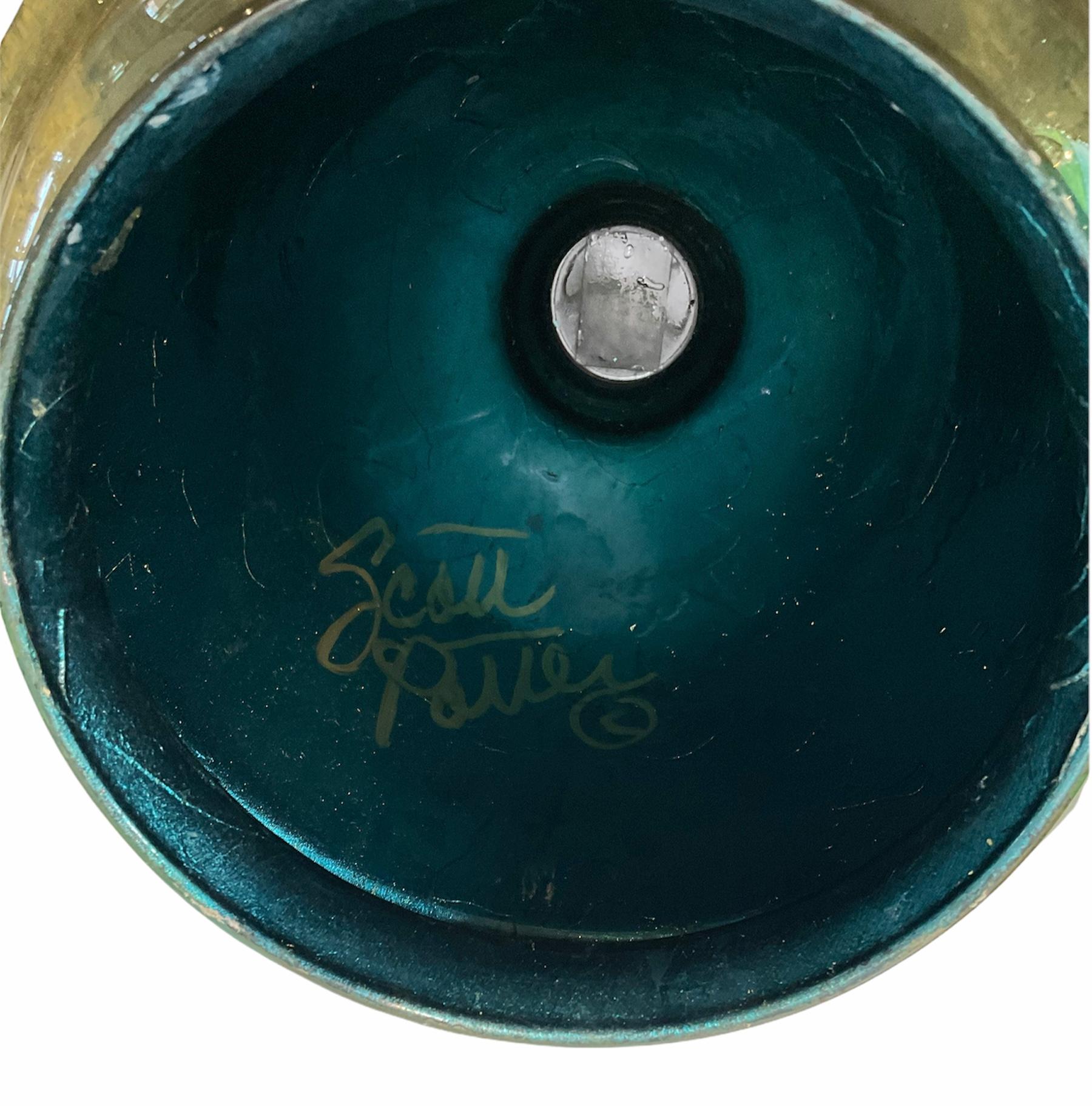 Hand-Crafted Scott Potter Art Glass Hydrangeas Lidded Urn For Sale