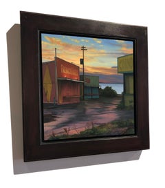 small scale oil painting, "Closed Food Stands Off Season" (realist landscape)