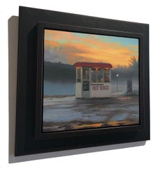 small scale oil painting, "Hot Dogs, Early Snow", (realist landscape)