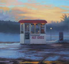 small scale oil painting, "Hot Dogs, Early Snow", (realist landscape) 