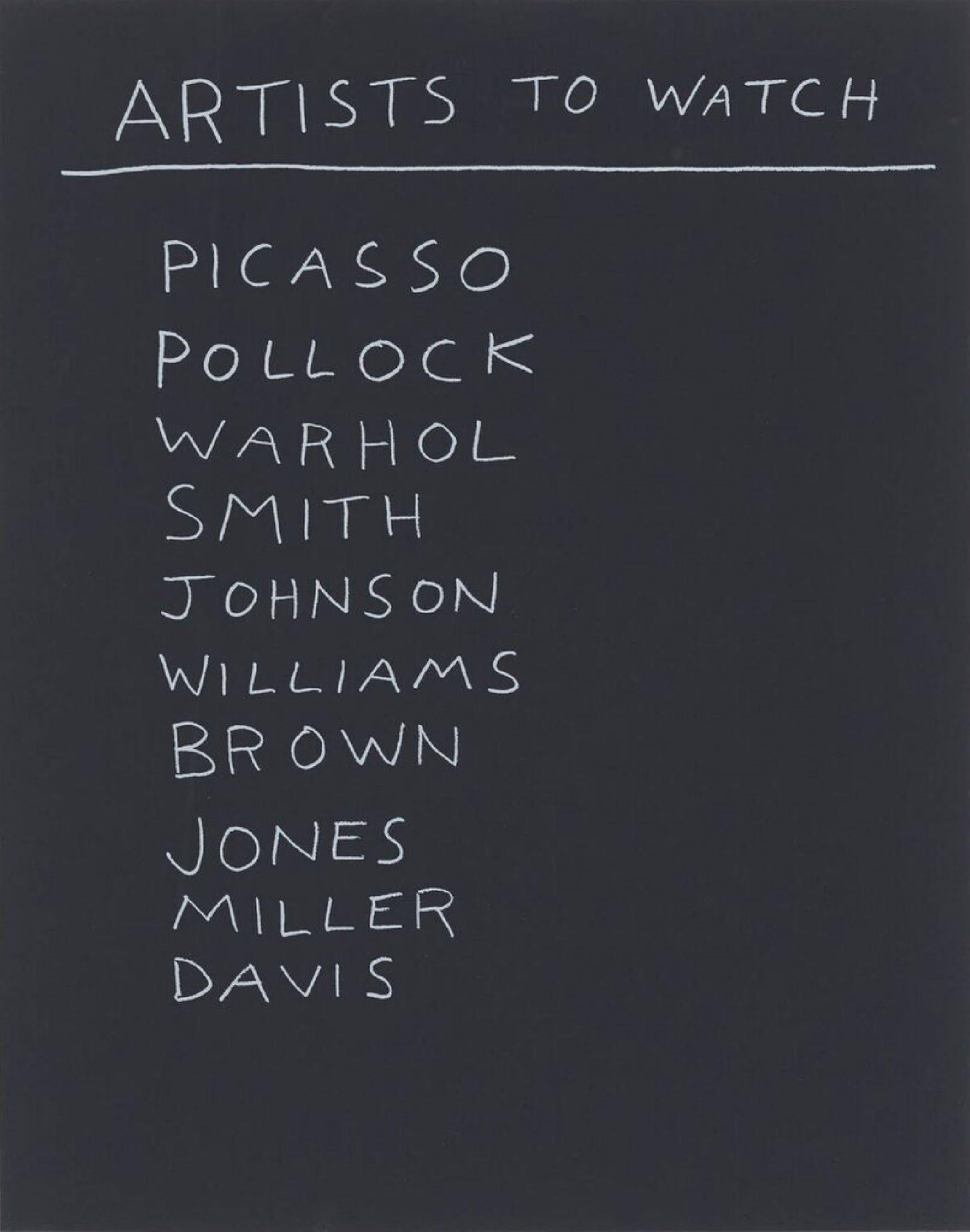 Artistas a seguir, Serigrafía firmada/N (enmarcada), inteligente crítica del mundo del arte - Print de Scott Reeder