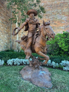 "Vaquero", sculpture en bronze de Scott Rogers, cow-boy à cheval grandeur nature ed. 5/10