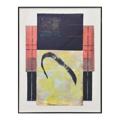 Mecox Vault Club Média mixte abstrait rouge, noir et jaune