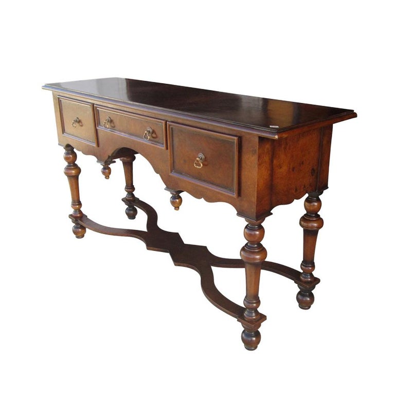 Scott Thomas Traditional Burled Walnut Console Table For Sale At