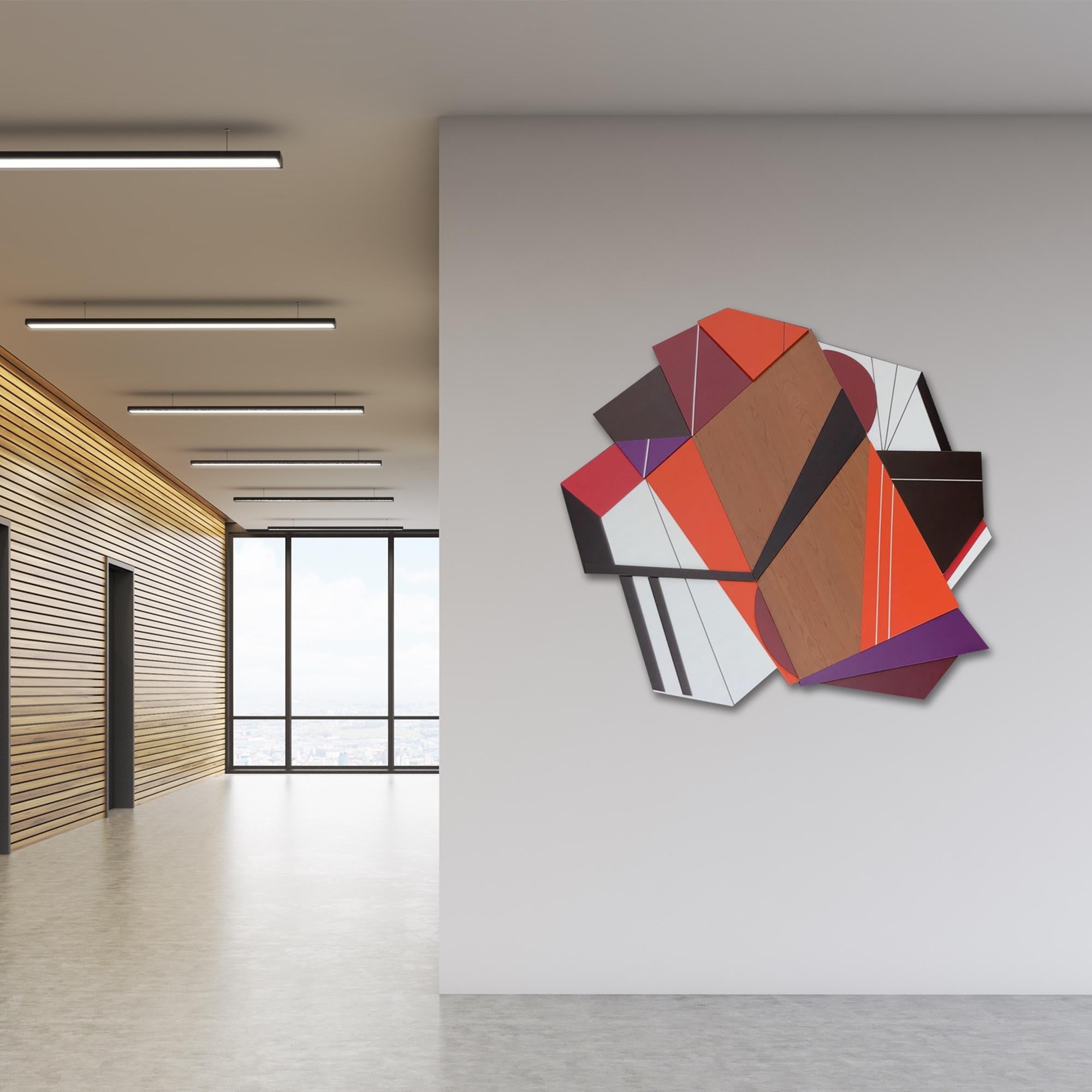 Achtung III (modern abstract wall sculpture minimal geometric design wood art) - Painting by Scott Troxel