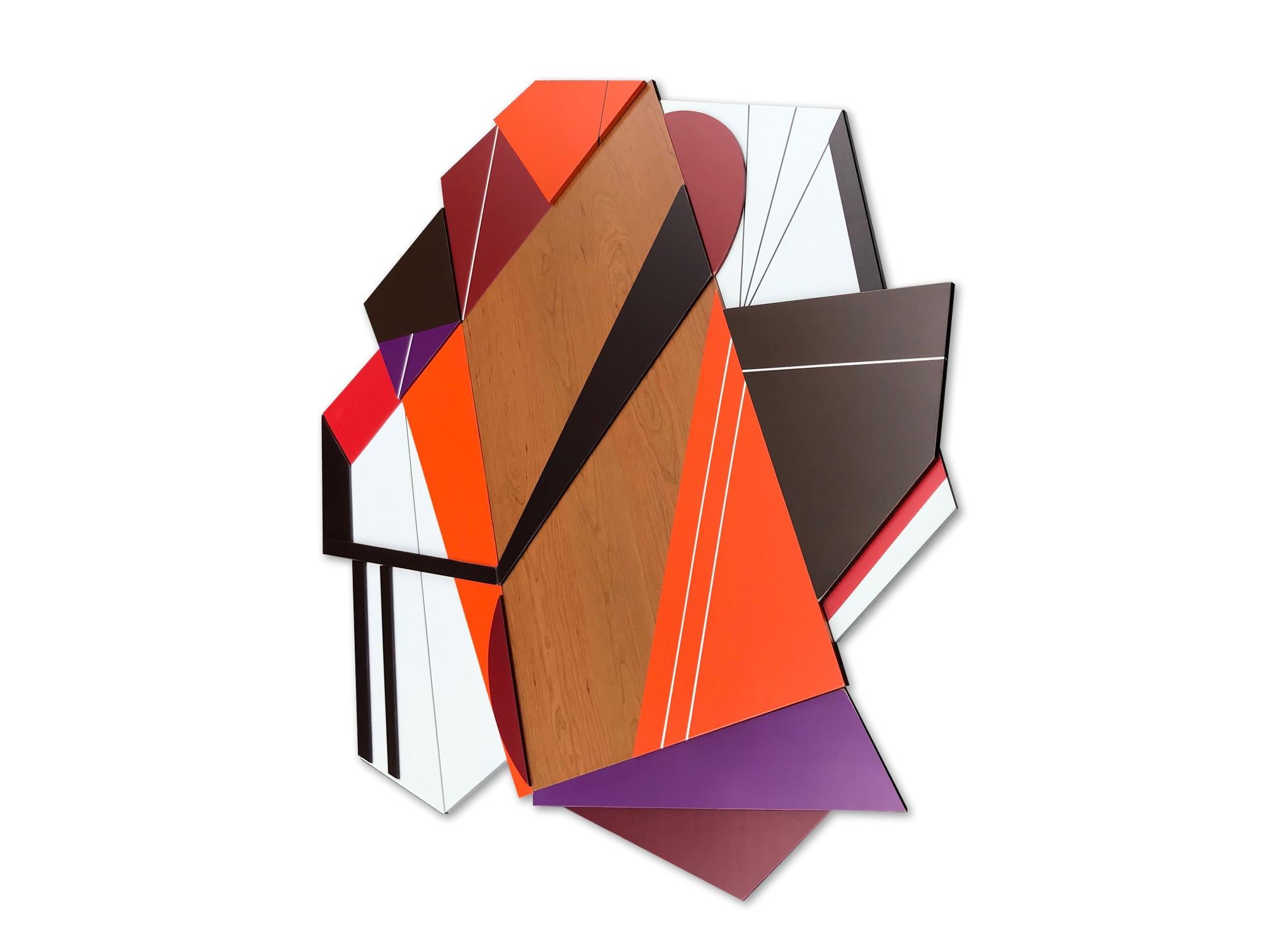 Achtung III (modern abstract wall sculpture minimal geometric design wood art) - Modern Painting by Scott Troxel