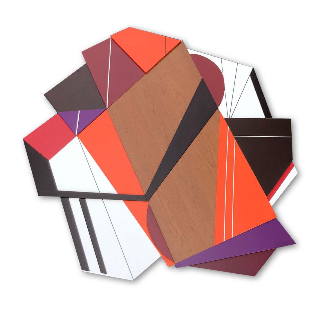 Scott Troxel Abstract Painting - Achtung III (modern abstract wall sculpture minimal geometric design wood art)