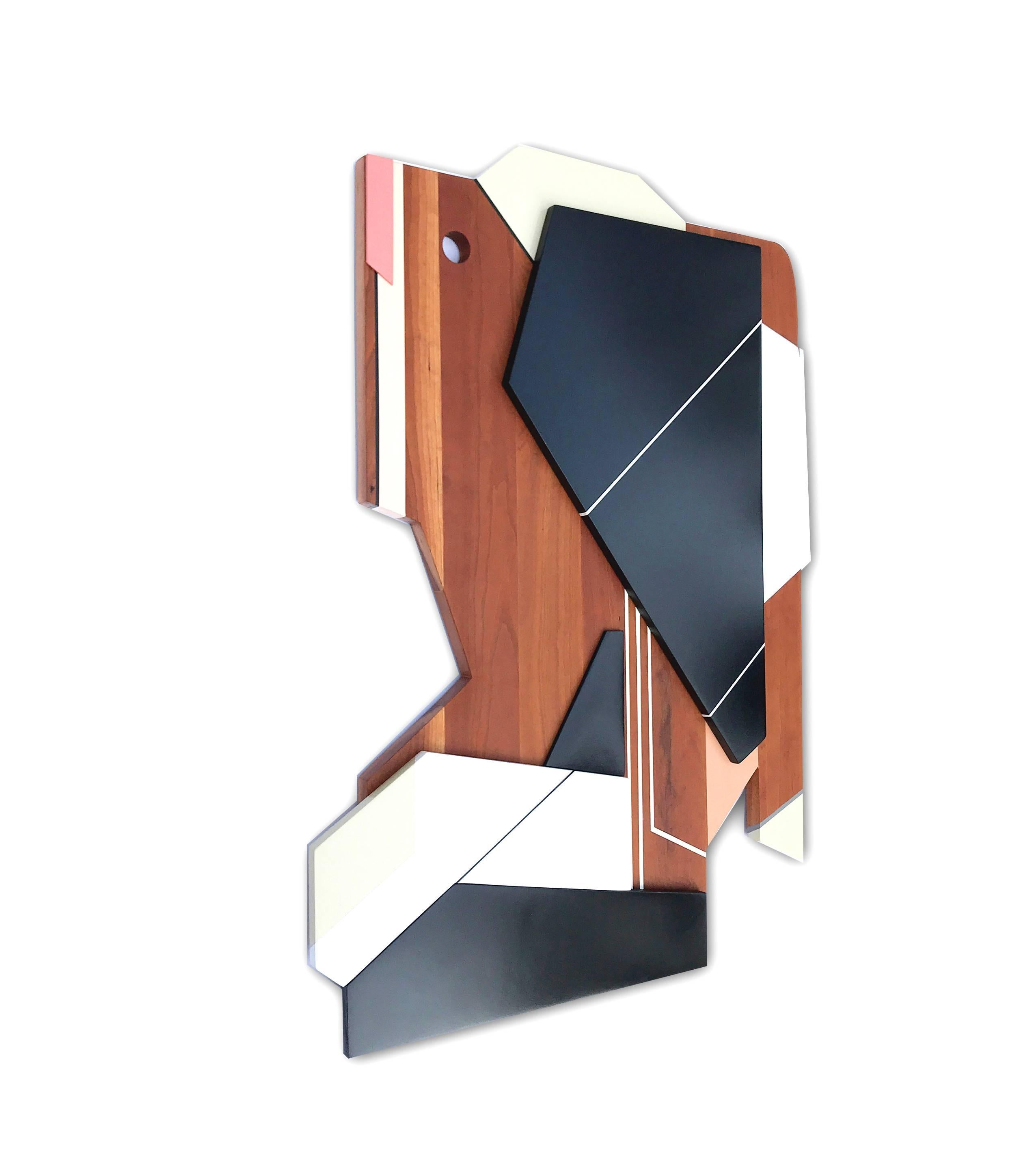 Apollo III (wood art deco wall sculpture abstract geometric modern design stella – Sculpture von Scott Troxel