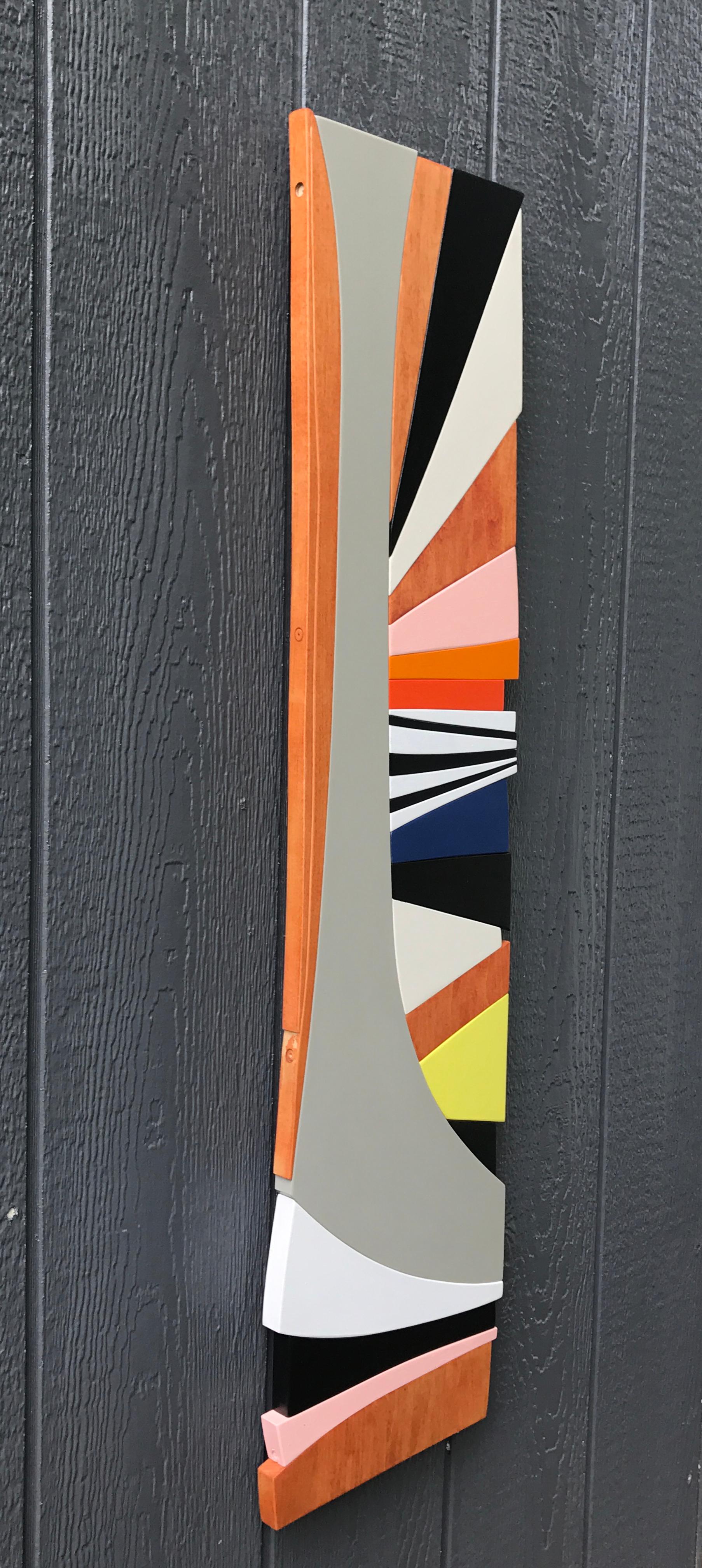 <p>Artist Comments<br>Deco is a modern, Art Deco inspired wall sculpture.  The clean lines and colorful palette suggest the modern aesthetic of that era.  It was created from one single piece of maple wood that I repurposed from a 60 year old dining