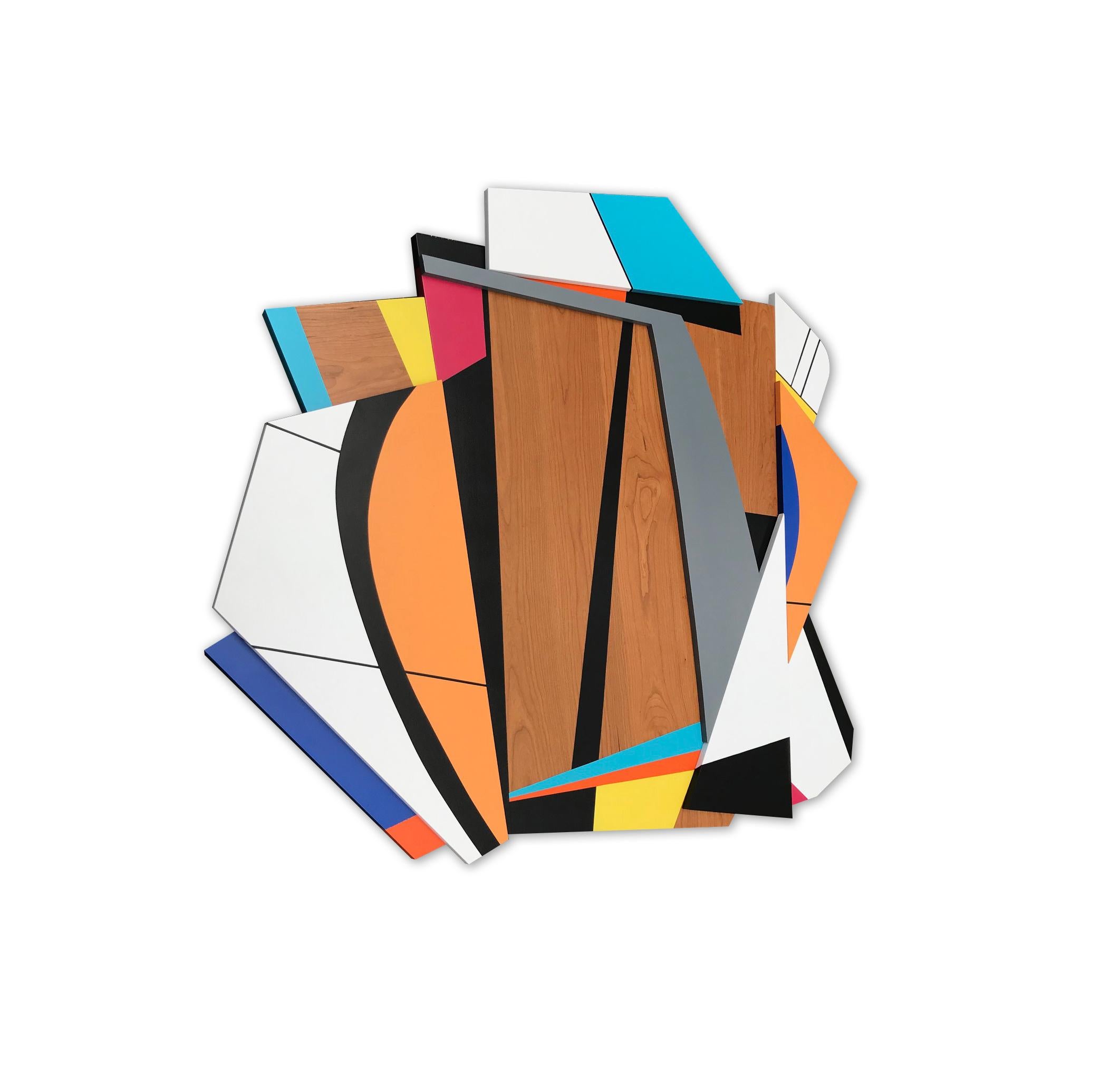 Quiet Riot V (modern abstract wall sculpture minimal geometric design wood art) - Modern Sculpture by Scott Troxel