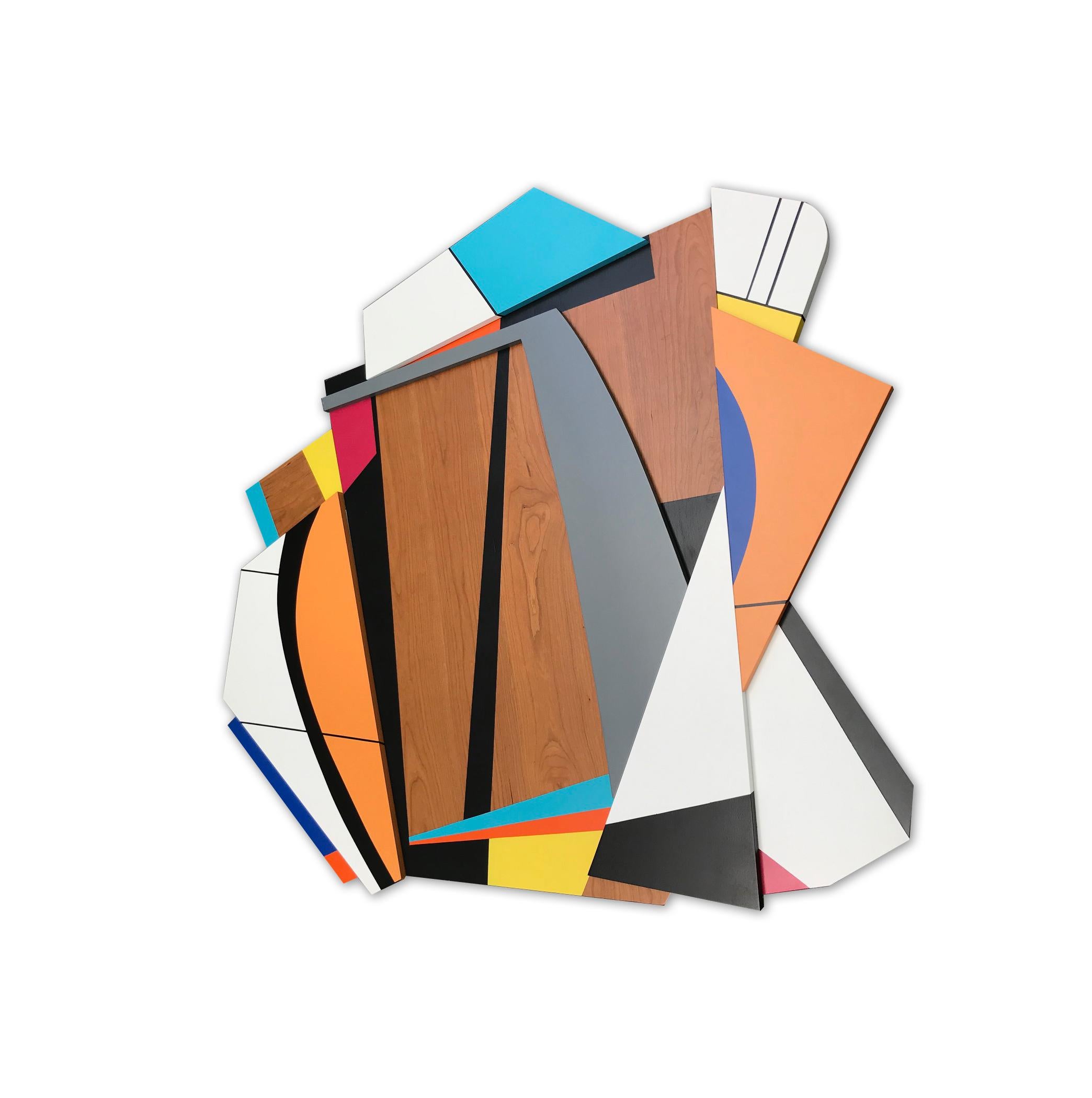 Quiet Riot V (modern abstract wall sculpture minimal geometric design wood art) 1