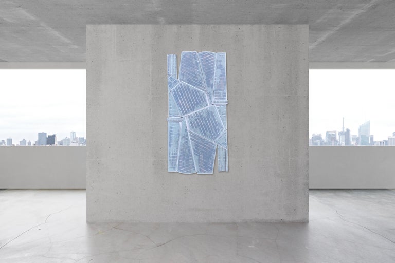 1986 (wood wall sculpture minimal geometric modern light blue art deco - Painting by Scott Troxel