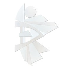 Ethereal (art deco white natural wood abstract wall sculpture geometric modern)