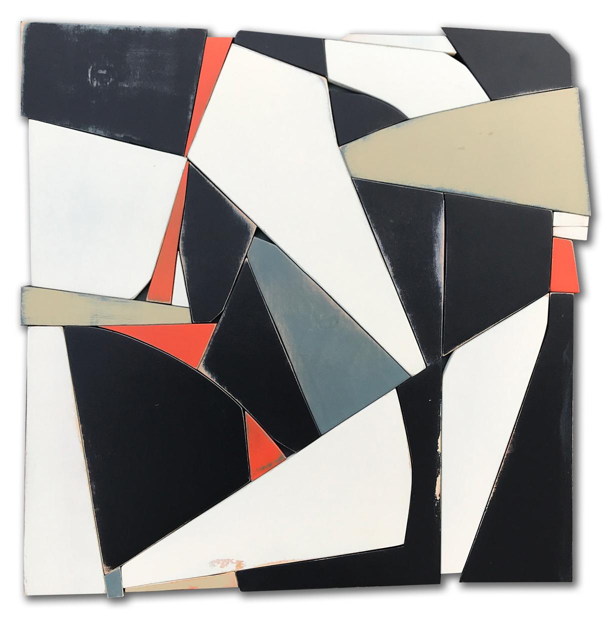 Scott Troxel
Merchant of Speed, 2019
acrylic and acrylic wash on birch with wax finish
24 x 24 x 1 in.
(trox006)

This original abstract wooden wall sculpture by Scott Troxel has a mid-century modern sensibility and is fabricated with birch that has