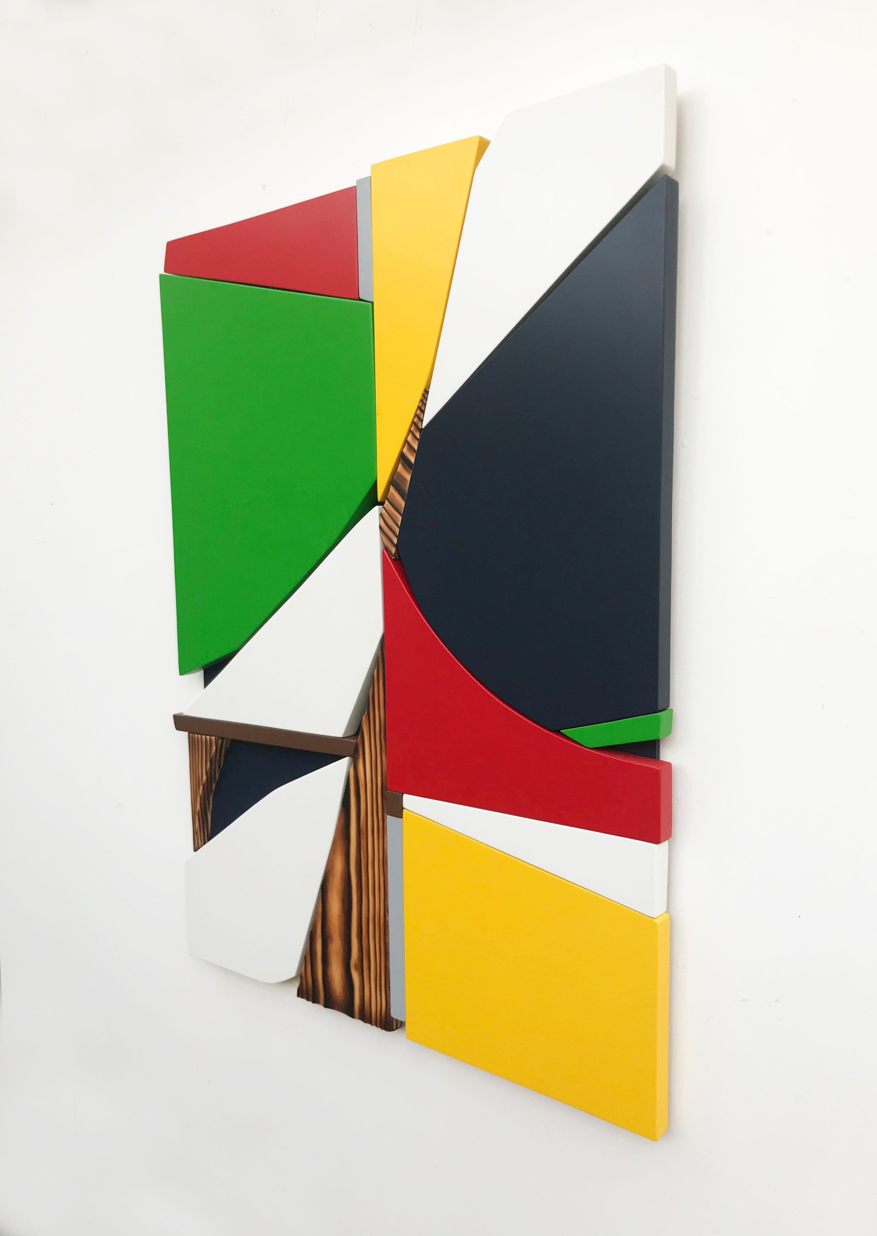 SSB4 (red yellow black mid-century wood wall sculpture green abstract geometric) 2