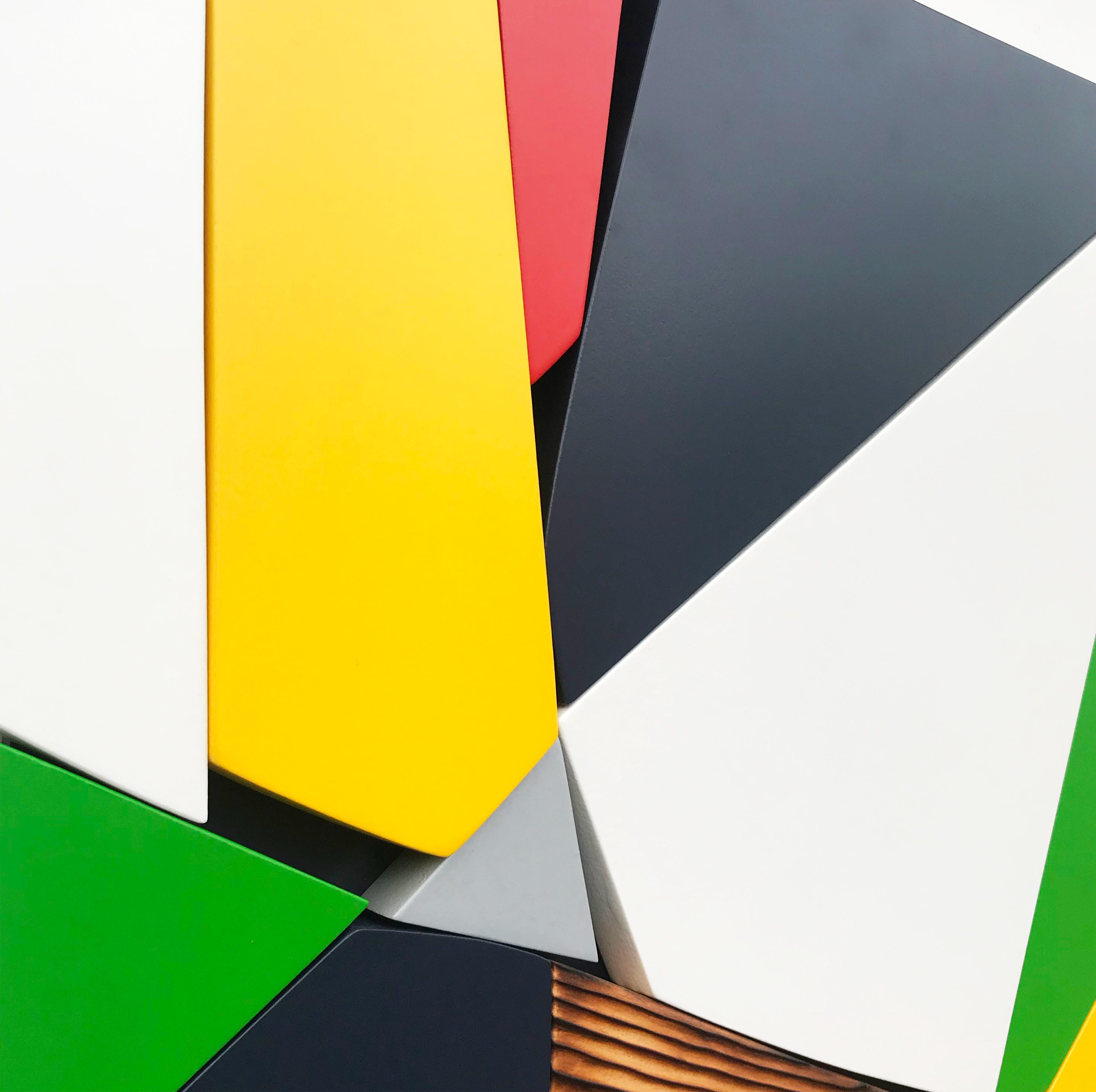SSB5 (red yellow black mid-century wood wall sculpture green abstract geometric) - Painting by Scott Troxel