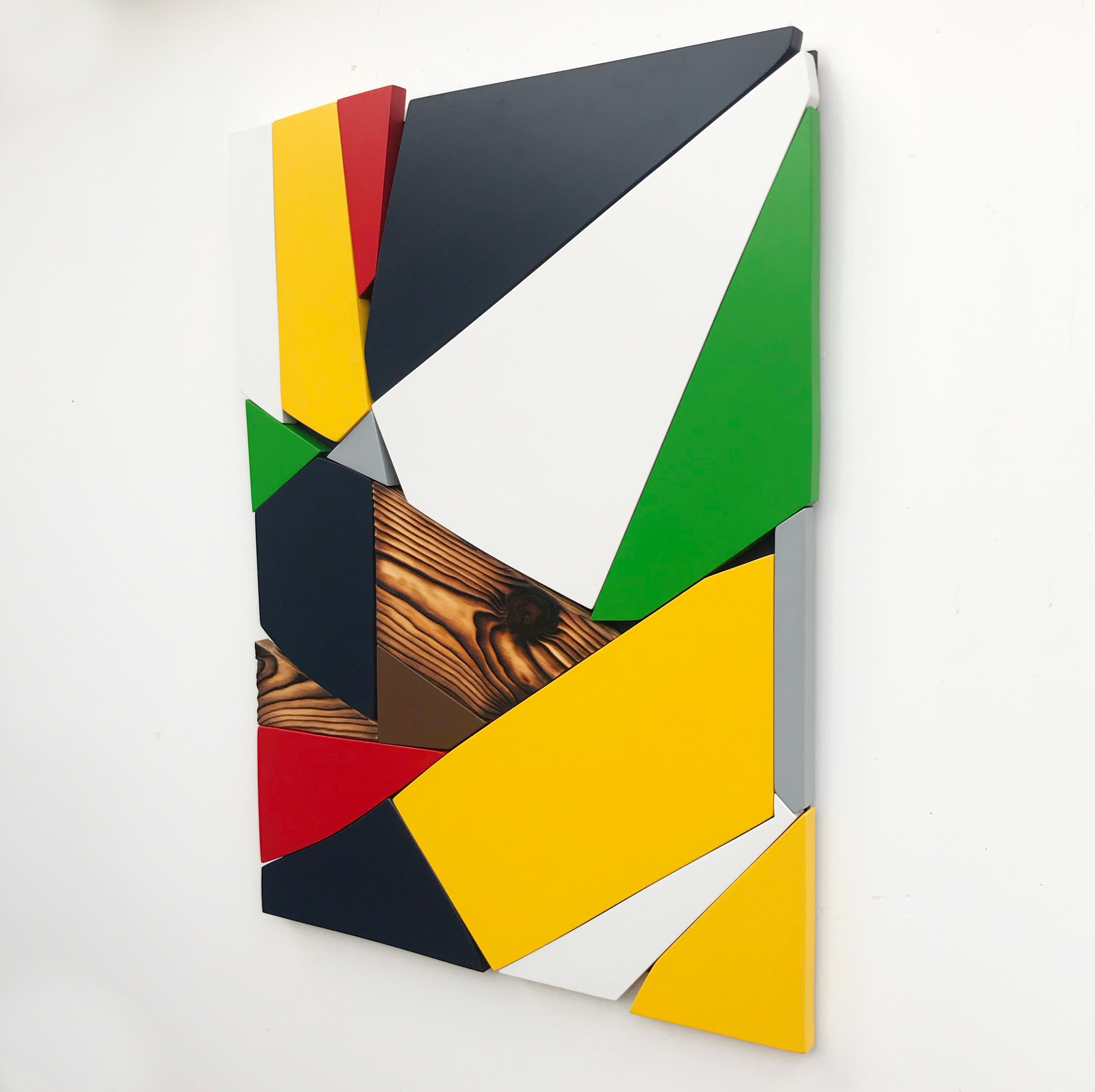 SSB5 (red yellow black mid-century wood wall sculpture green abstract geometric) 1