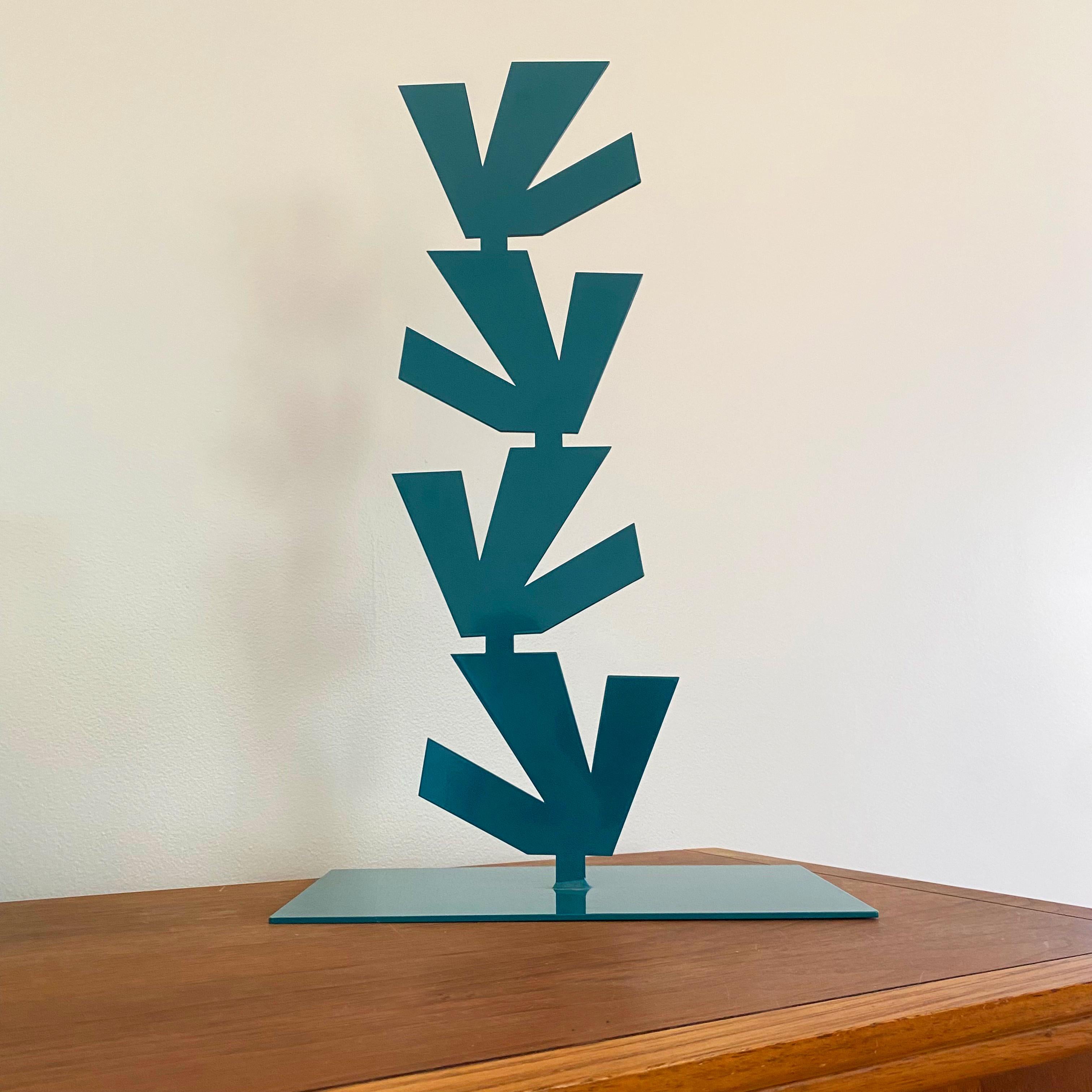 "1959 (Teal)" Metal Sculpture- steel, mid century modern, modernism, monochrome