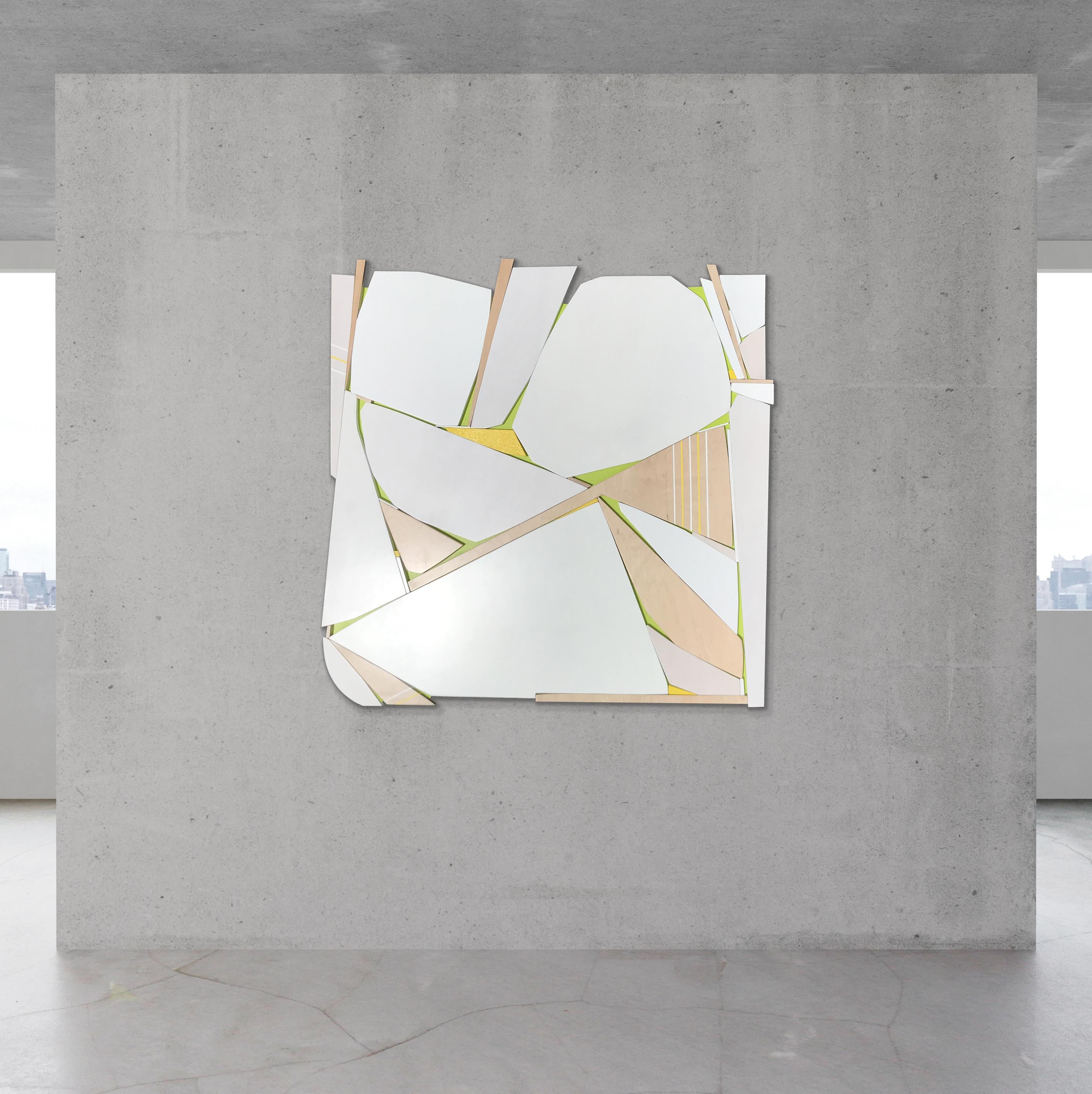 Monochrome Holz-Wandskulptur „30 LOVE“ -tan, cremefarben, weiß, elegant, geometrisch (Moderne), Sculpture, von Scott Troxel