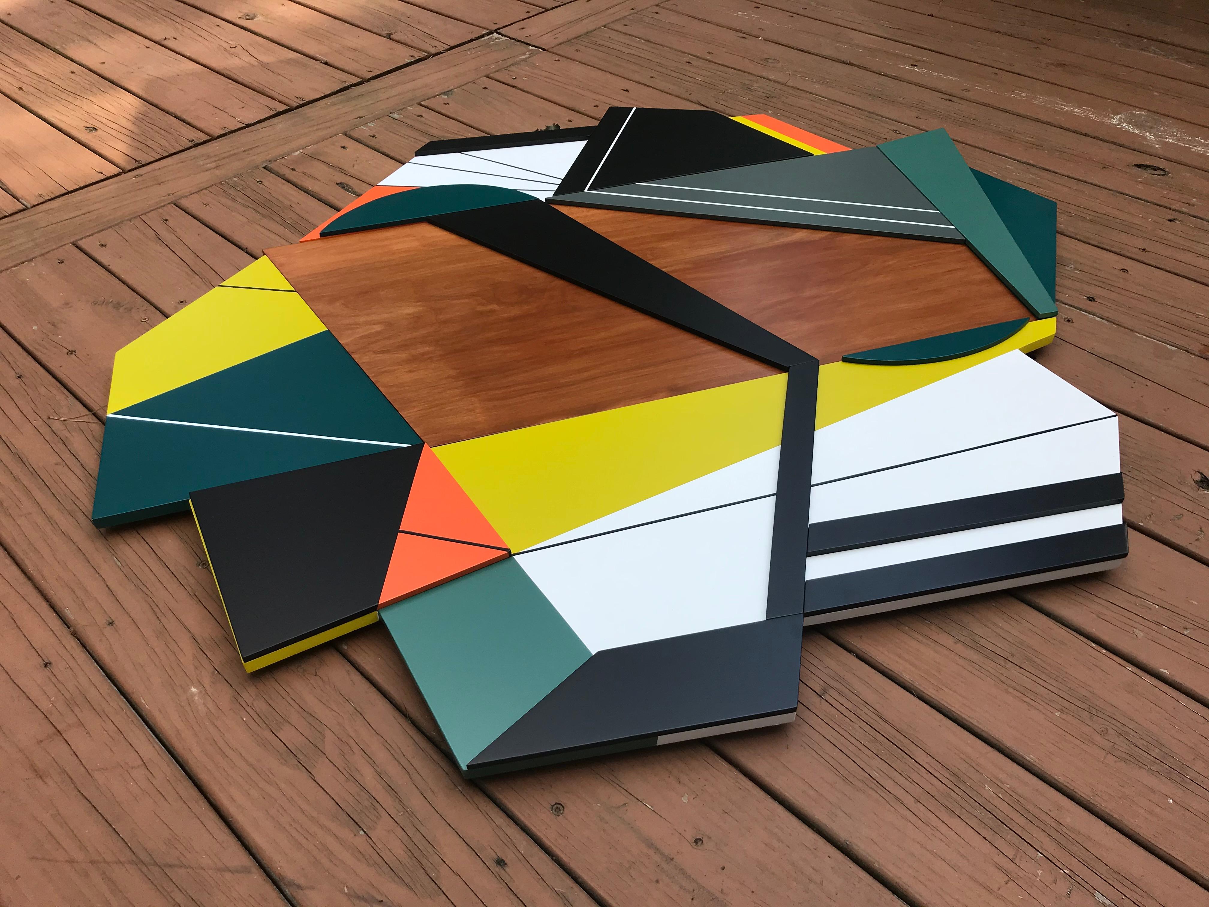 Achtung VI (Frank Stella bold mid-century modern abstract geometric green orange 1