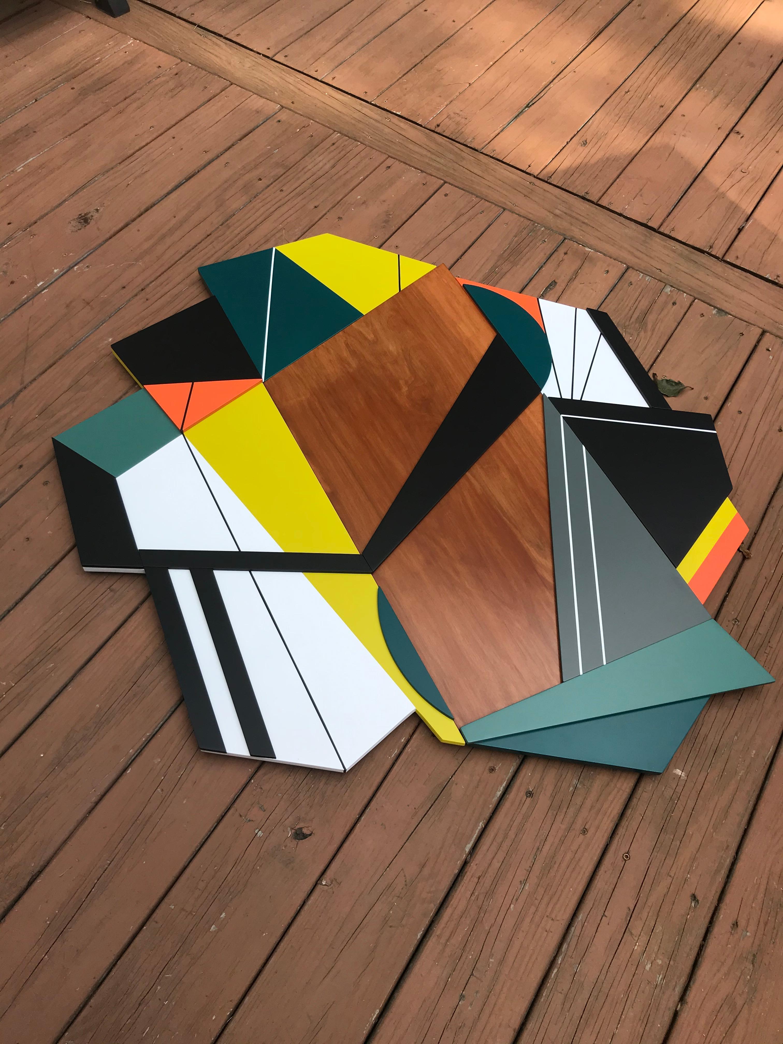 Achtung VI (Frank Stella bold mid-century modern abstract geometric green orange 2