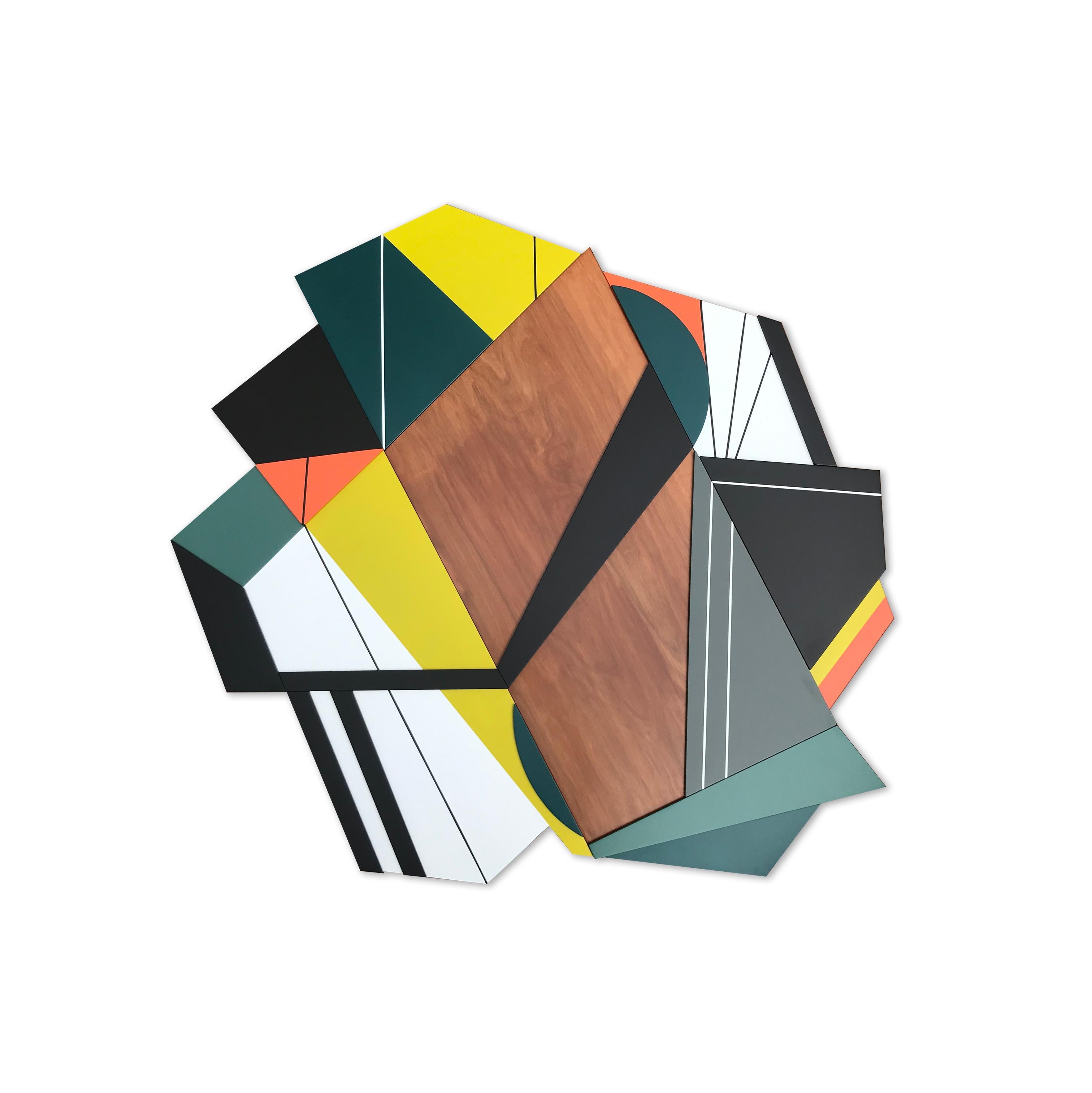 Scott Troxel Abstract Painting - Achtung VI (Frank Stella bold mid-modern geometric green orange black and white)