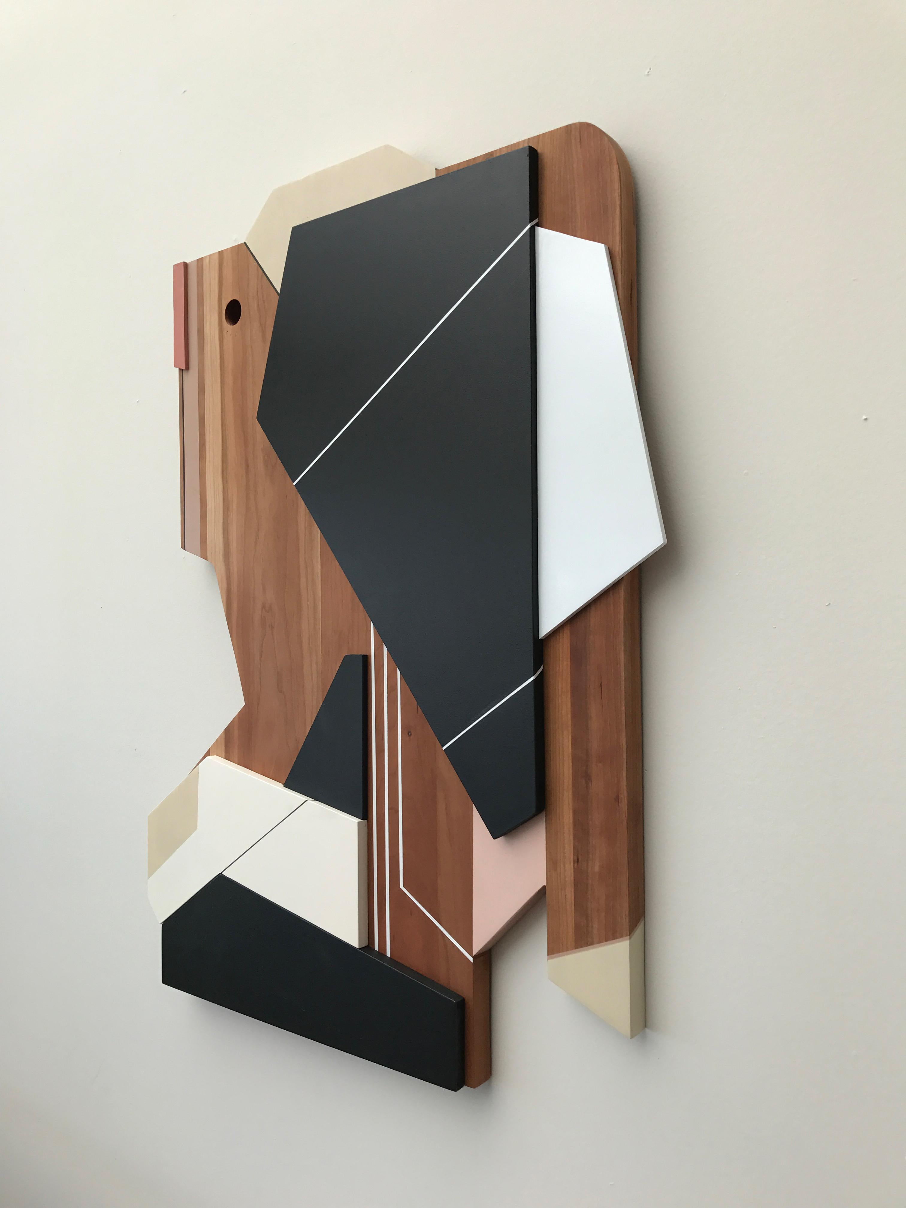 „Apollo V“ Holz-Wandskulptur Modern, schwarz, weiß, hell, mcm, Mitte des Jahrhunderts, rosa (Braun), Abstract Sculpture, von Scott Troxel