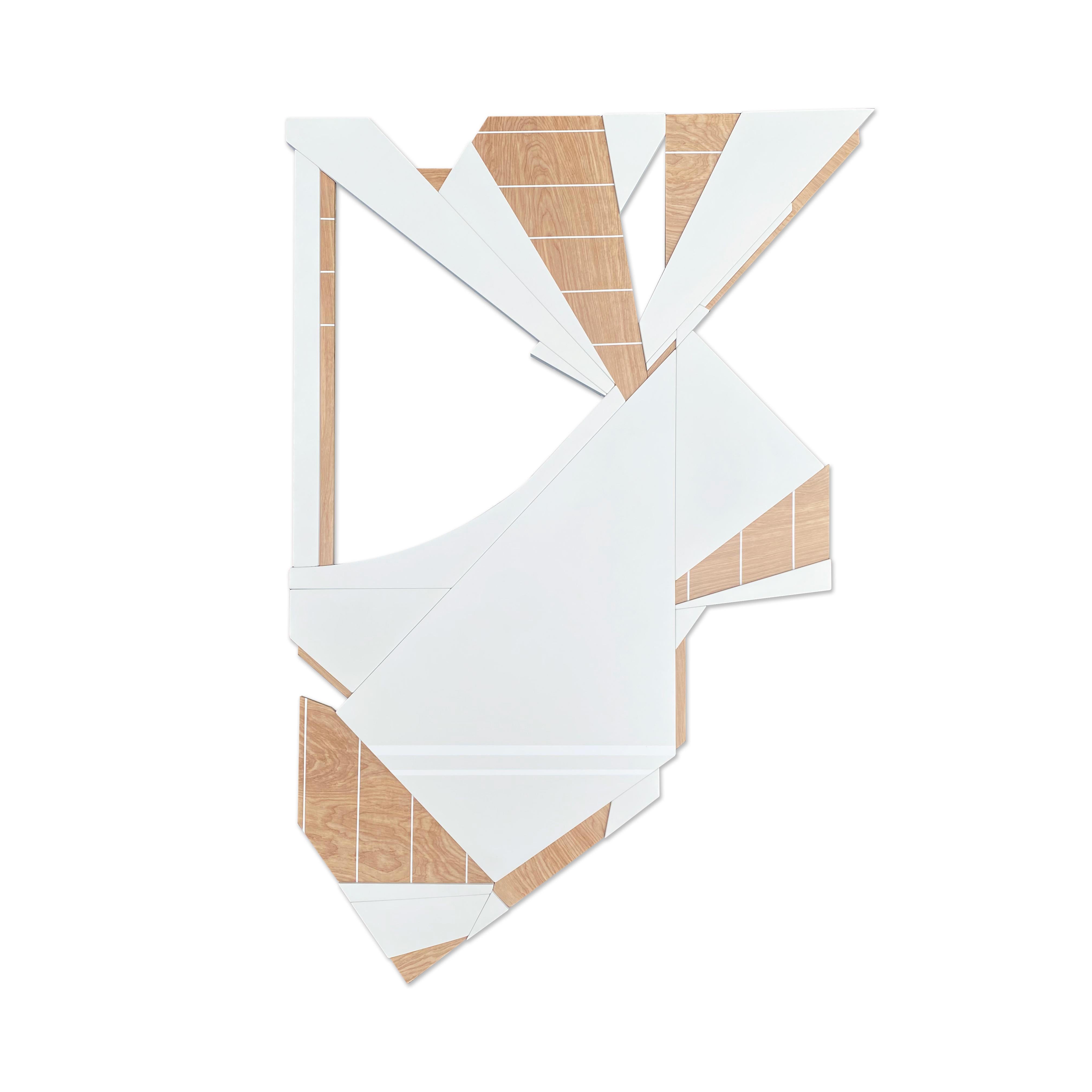"Archer” Wood Wall Sculpture Modern, white, tan, brown, mid century modern, luxe
