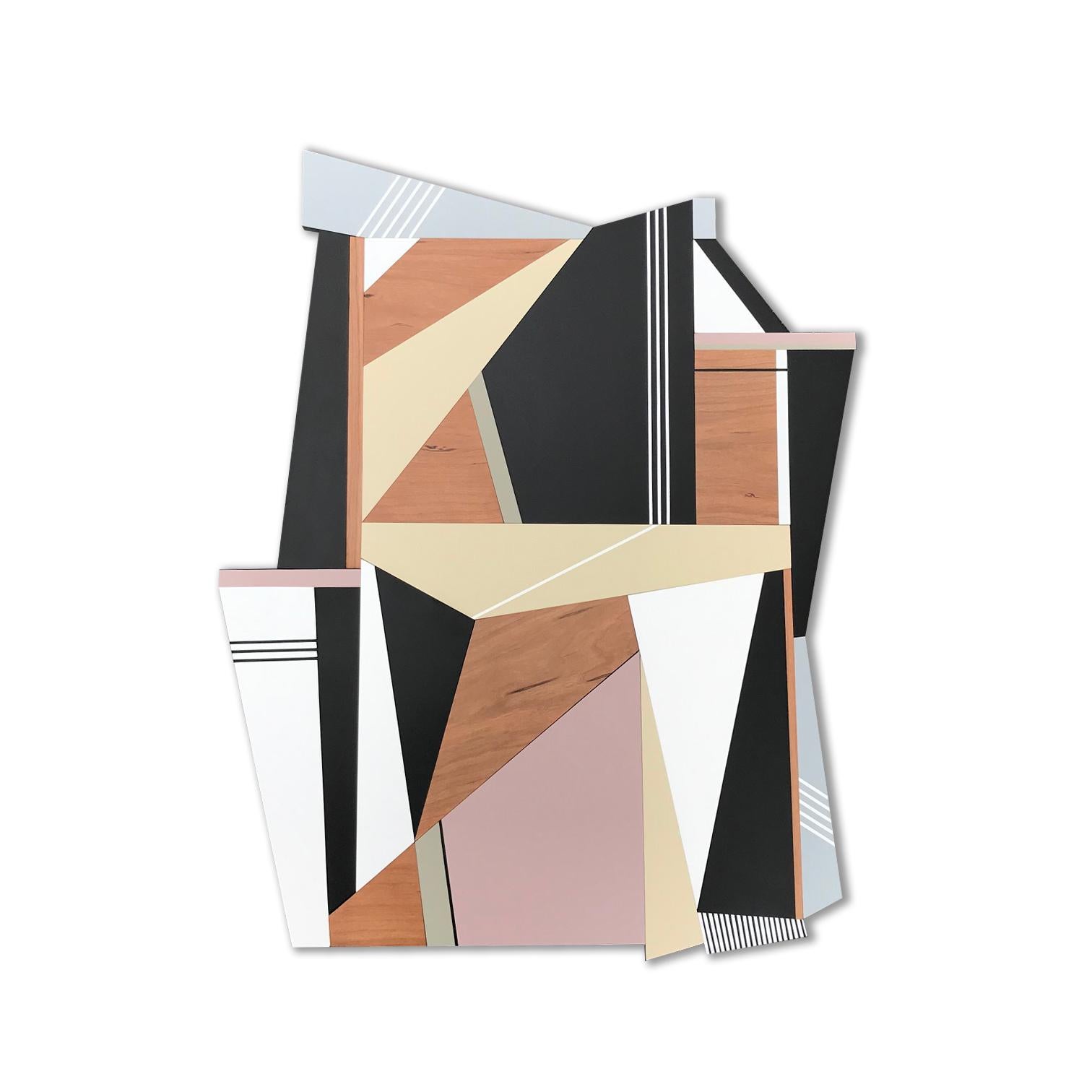 "Atlas" Mixed Media Wall Sculpture  (wood, white, pink, black, mcm) - Mixed Media Art by Scott Troxel