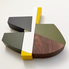 "Aubergine " Wall Sculpture- mid century modern, white, yellow, green, olive mcm