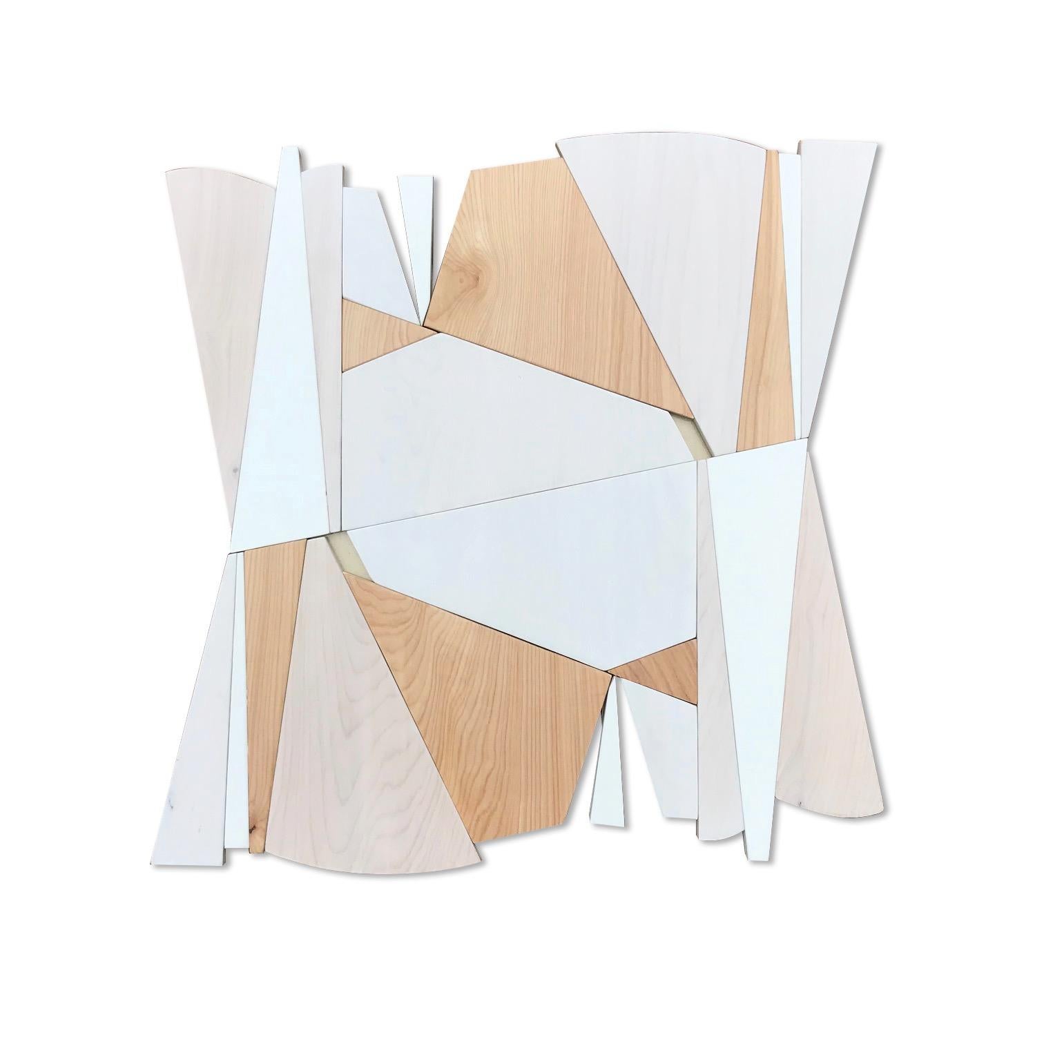  Banneret (wood wall art modern sculpture minimal geometric white cream art deco