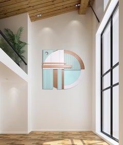"Bauhaus Mint" Mixed Media Wall Sculpture - white, wood, modern, green gray