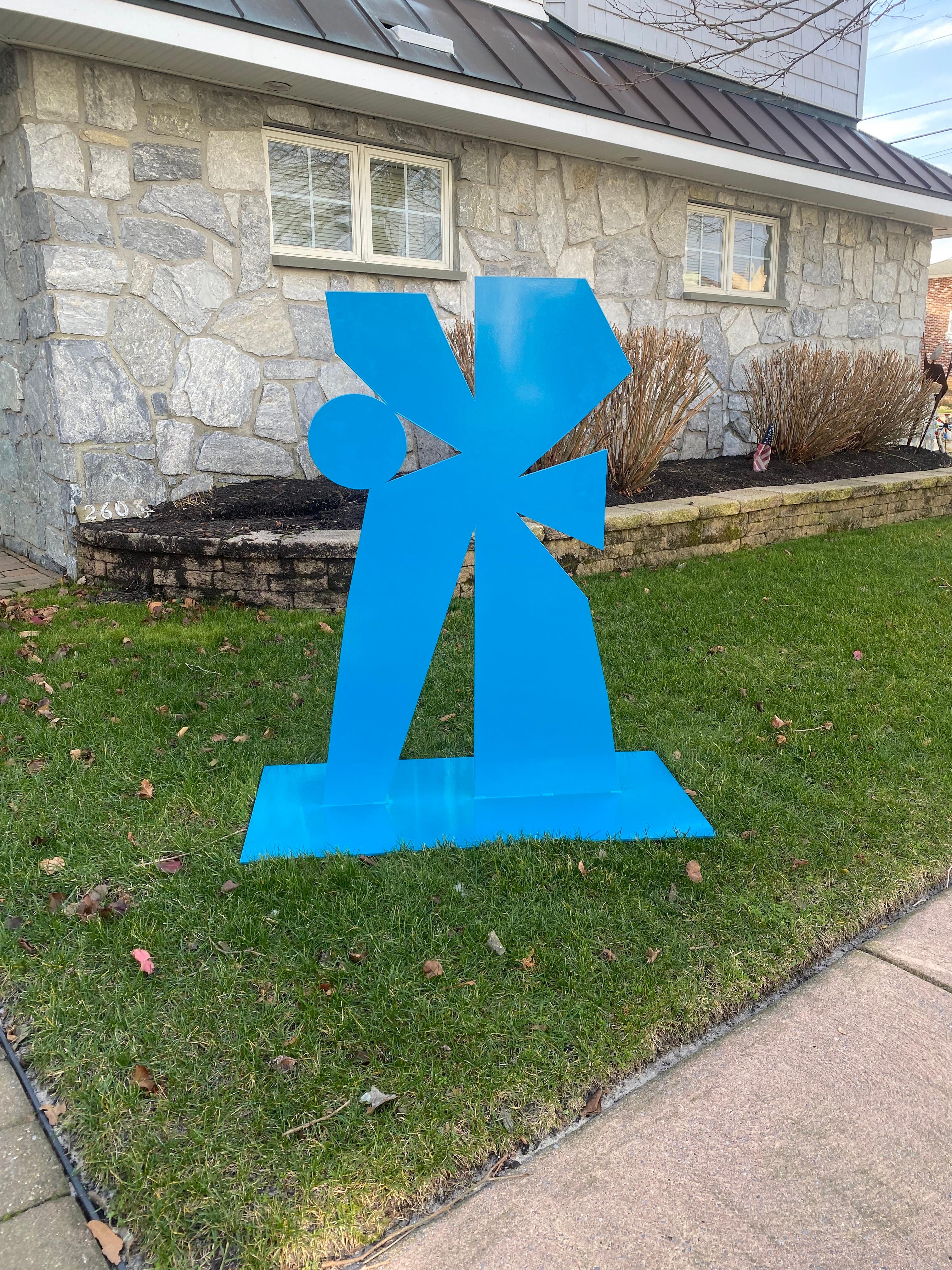 "BigBlue" Metal Sculpture- steel, mid century modern, monochrome, mcm, cyan - Mixed Media Art by Scott Troxel