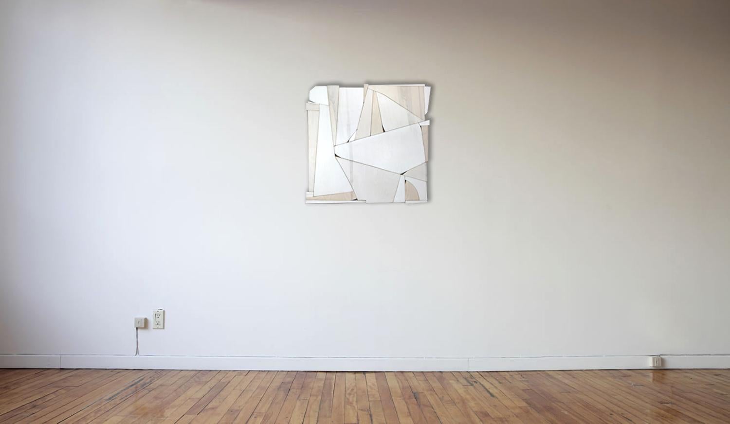 Biscuit I (off-white modern abstract wall sculpture minimal geometric design) - Brown Abstract Sculpture by Scott Troxel