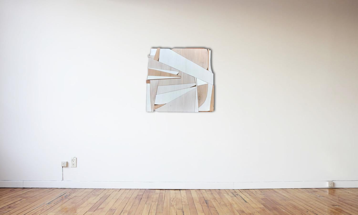Biscuit III (modern abstract wall sculpture minimal geometric design neutrals) - Brown Abstract Painting by Scott Troxel